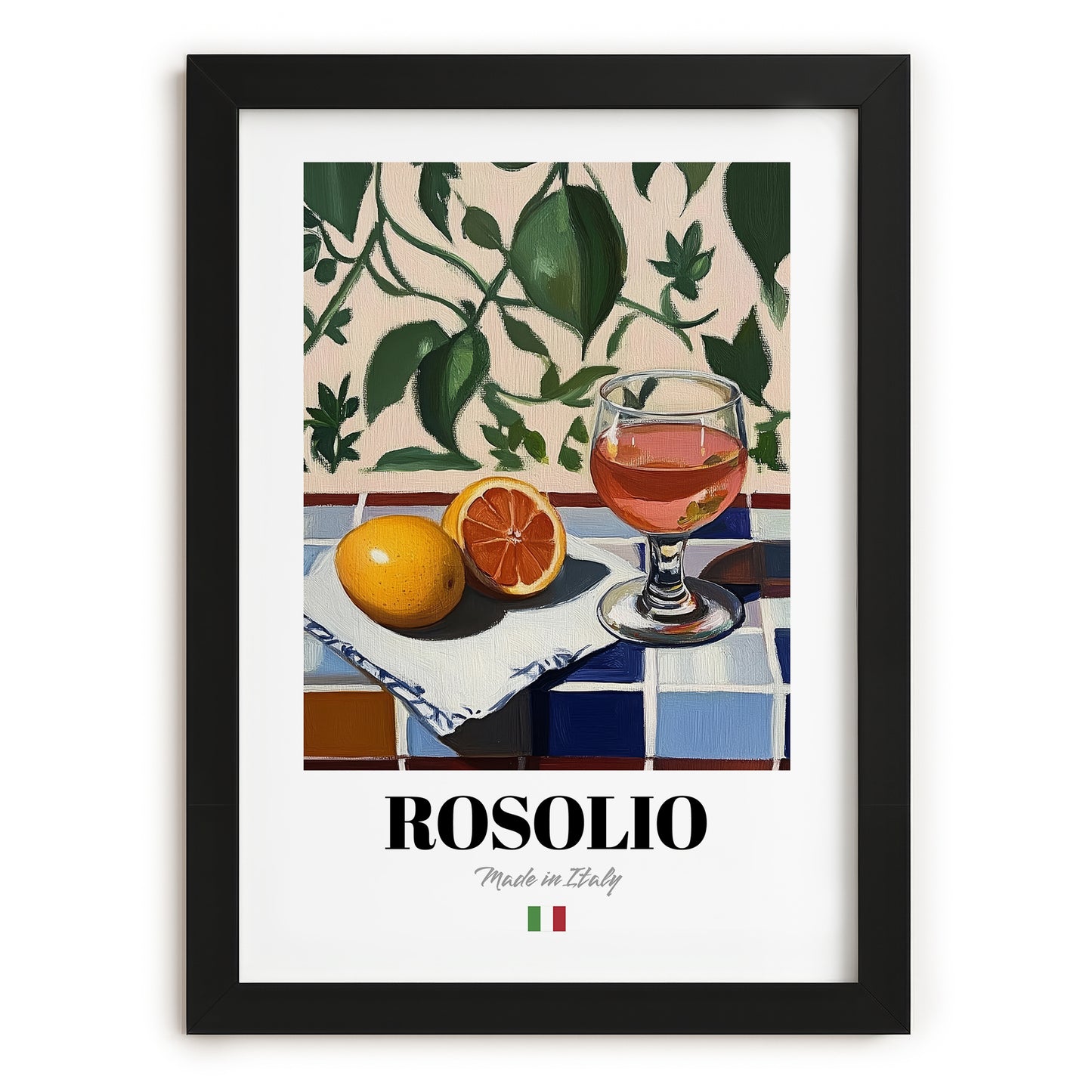 Rosolio – Italian Liqueur Drink, Rooftop Terrace Art, in sleek black frame