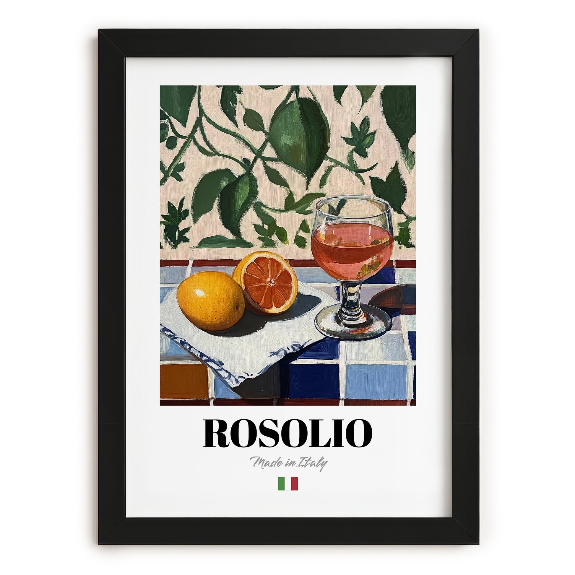 Rosolio – Italian Liqueur Drink, Rooftop Terrace Art, in sleek black frame