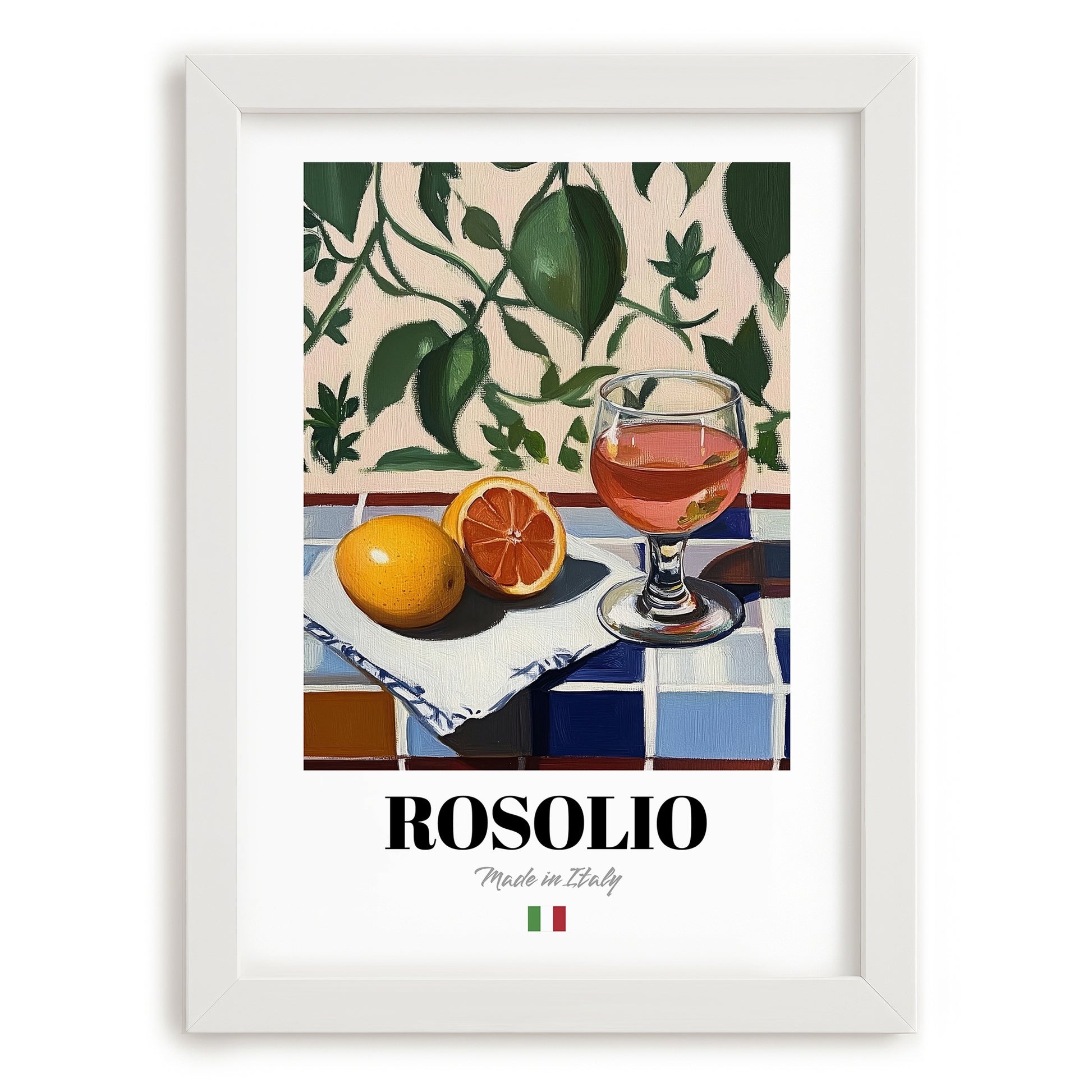 Rosolio – Italian Liqueur Drink, Rooftop Terrace Art, placed in minimal white frame