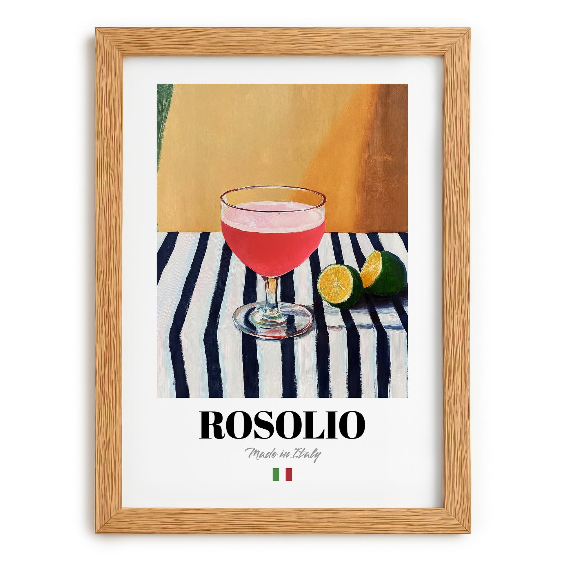 Rosolio – Italian Liqueur Drink, Sky Bar Poster, set in oak frame