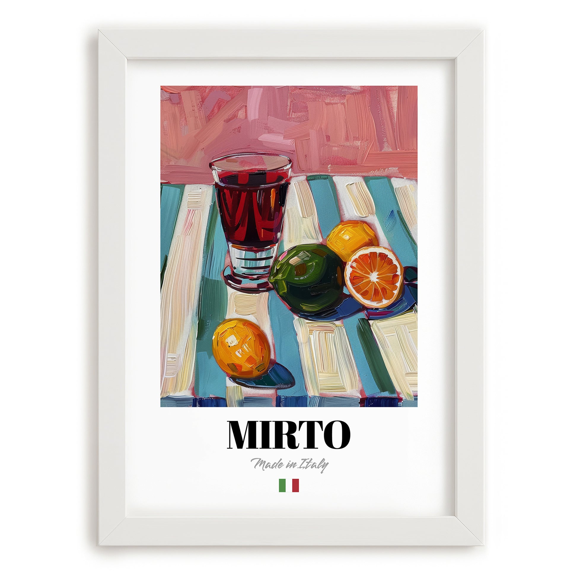 Mirto – Italian Liqueur Drink, Sky Bar Illustration, placed in minimal white frame