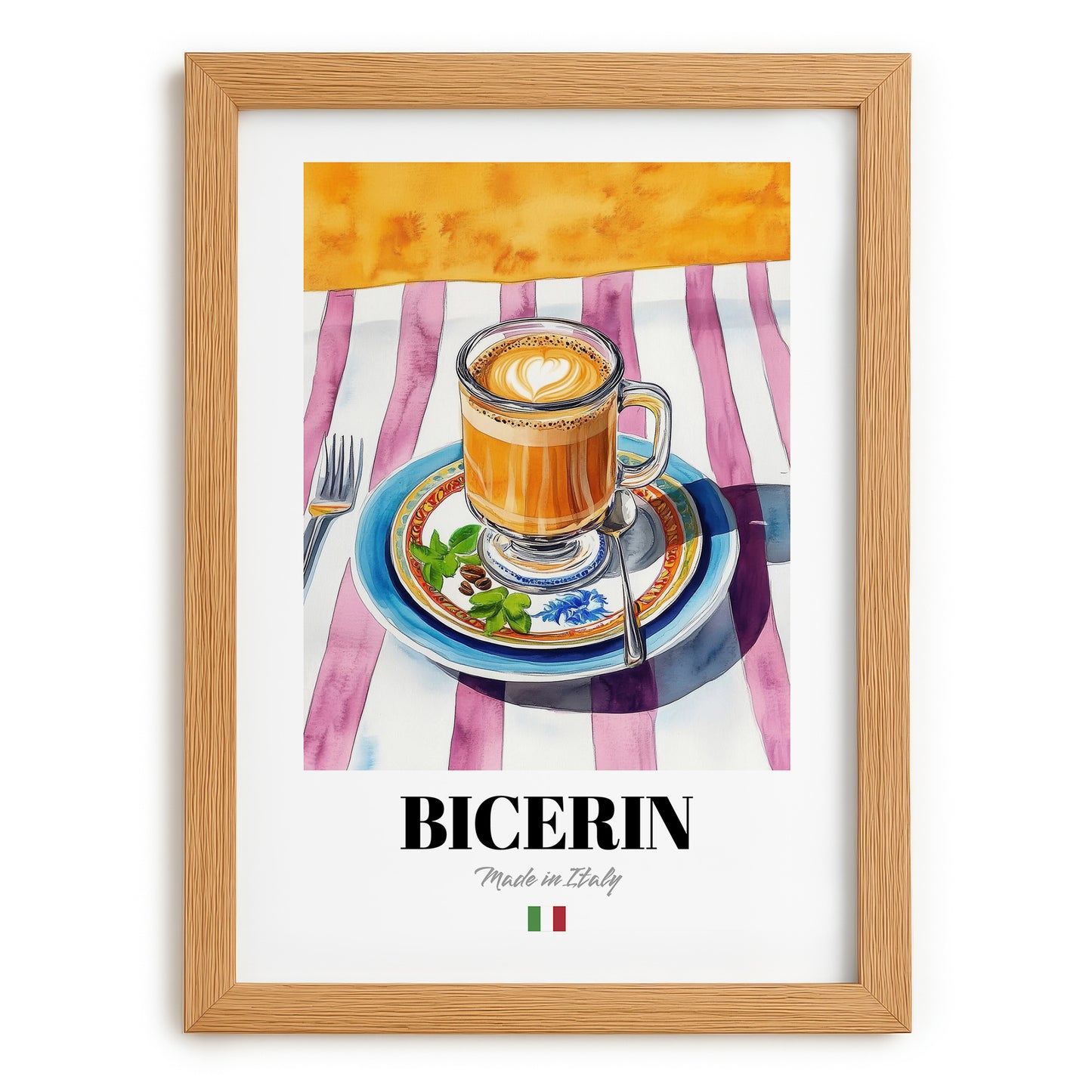 Bicerin – Italian Coffee, Café Poster, set in oak frame