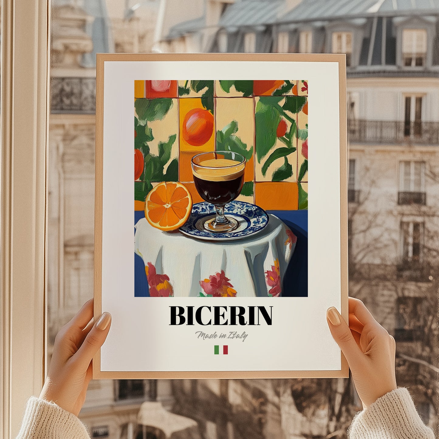 Bicerin – Italian Coffee, Espresso Bar Poster, styled in a charming Paris street view