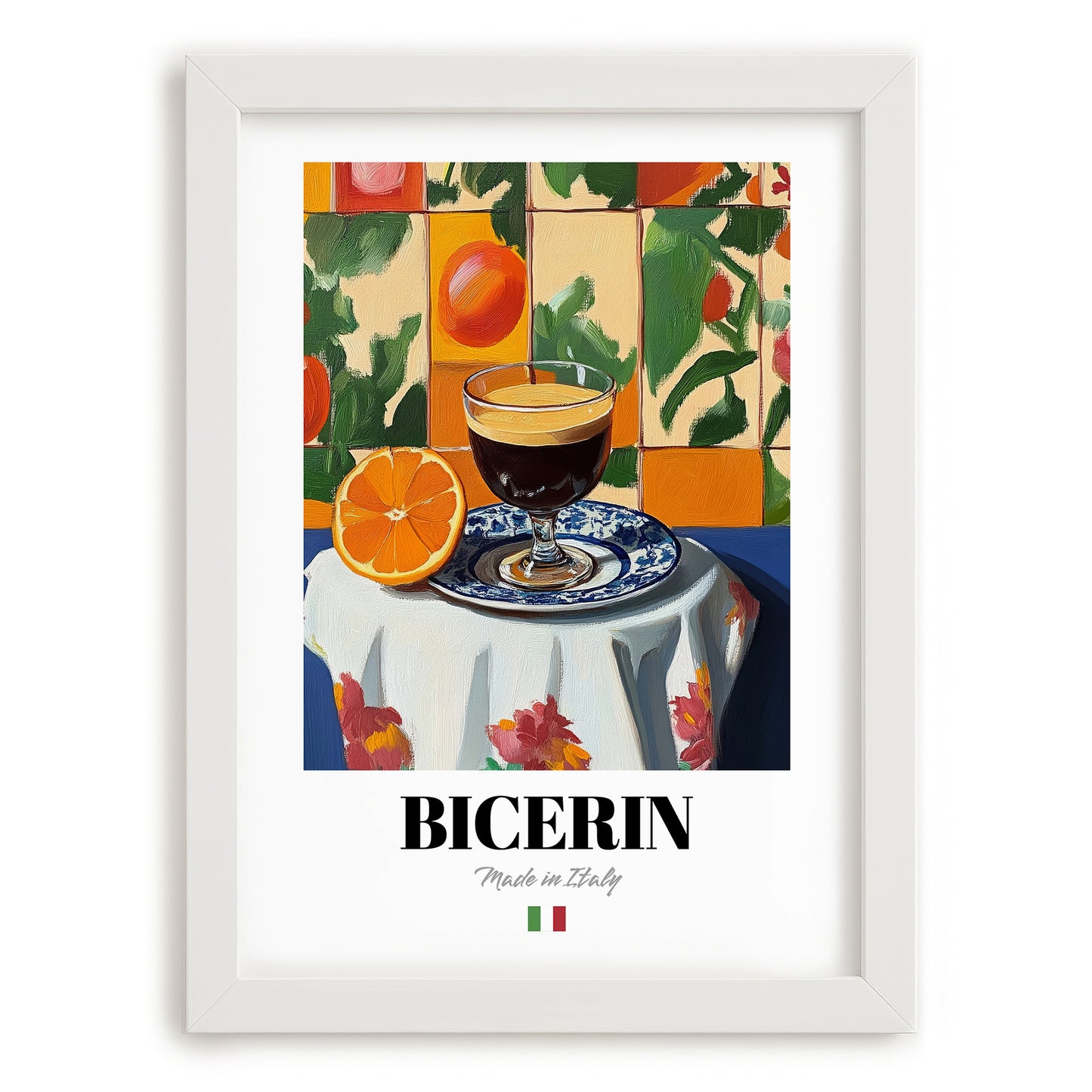 Bicerin – Italian Coffee, Espresso Bar Poster, placed in minimal white frame