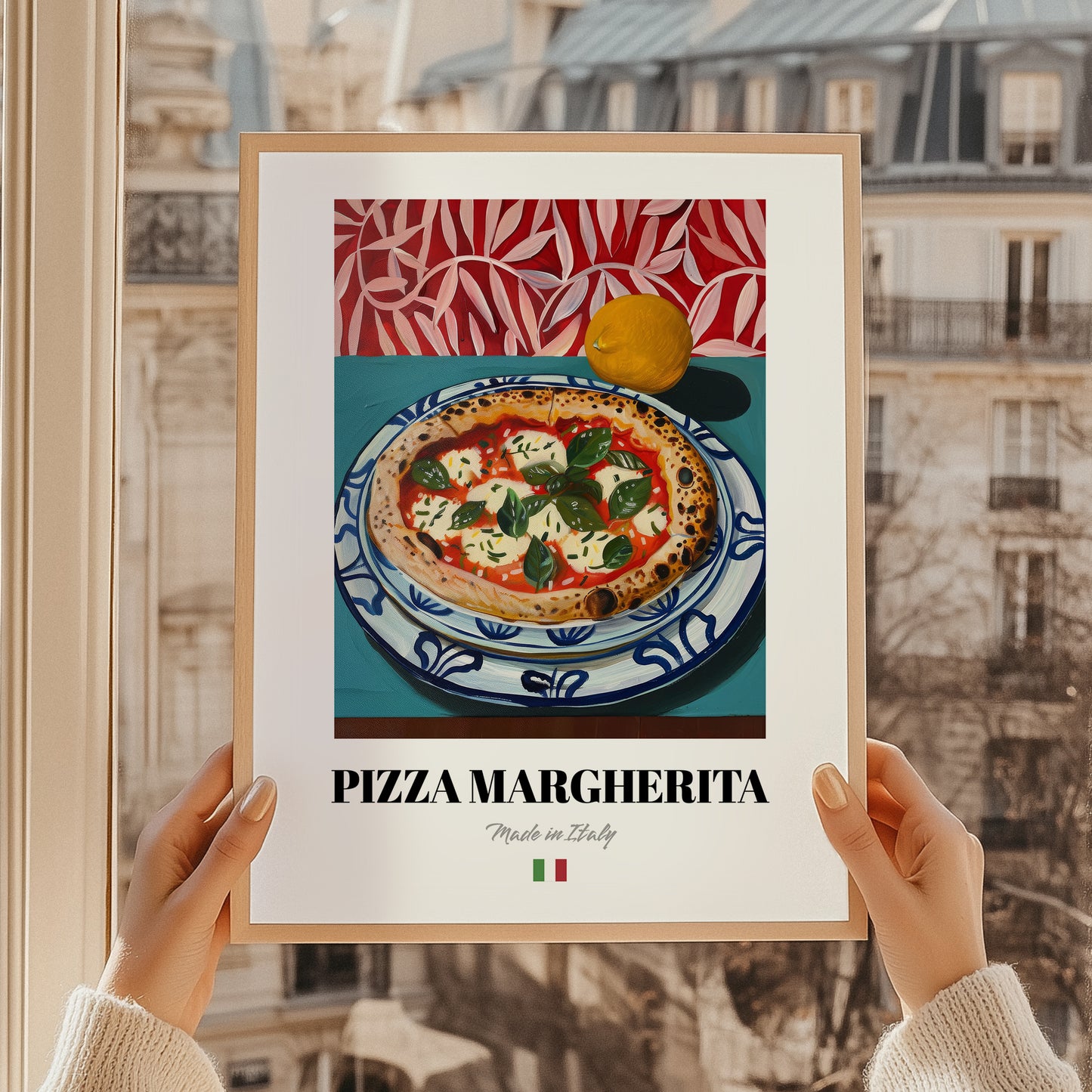 Pizza Margherita – Italian Pizza, Trattoria Poster, styled in a charming Paris street view