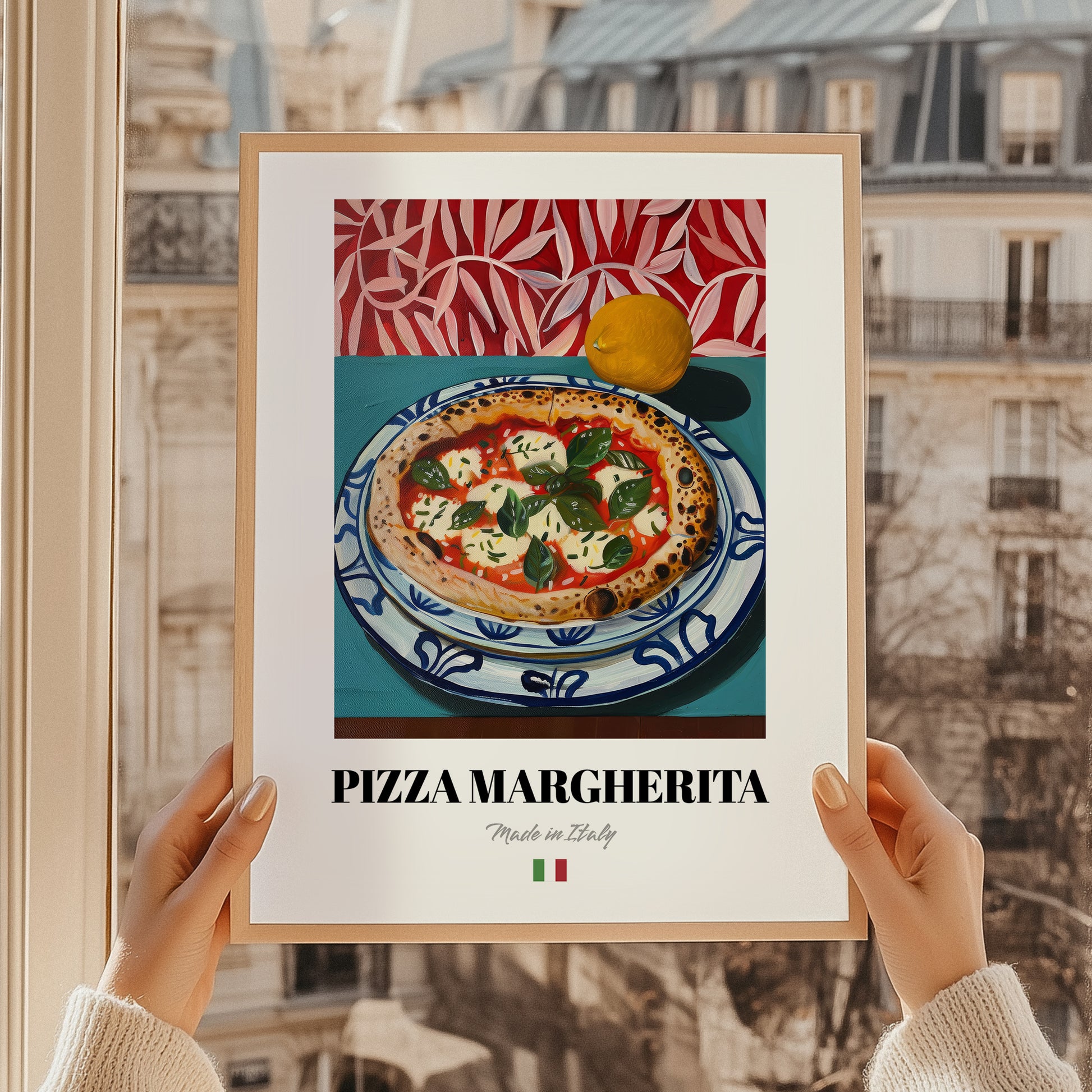 Pizza Margherita – Italian Pizza, Trattoria Poster, styled in a charming Paris street view