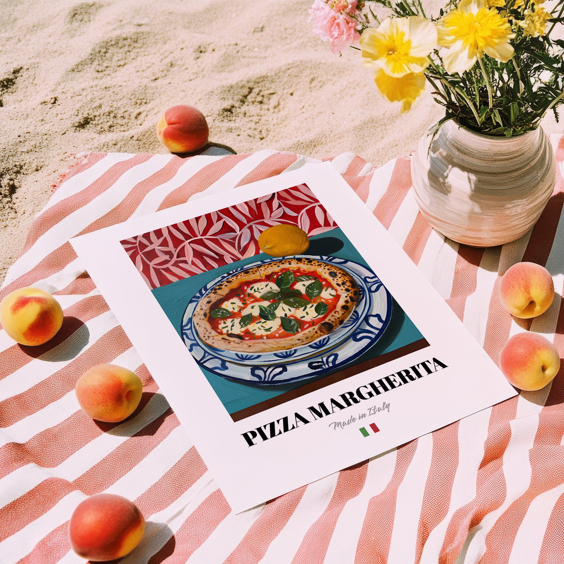 Pizza Margherita – Italian Pizza, Trattoria Poster, unframed on coastal sand