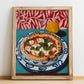 Pizza Margherita – Italian Pizza, Trattoria Poster, no-text version framed in wood