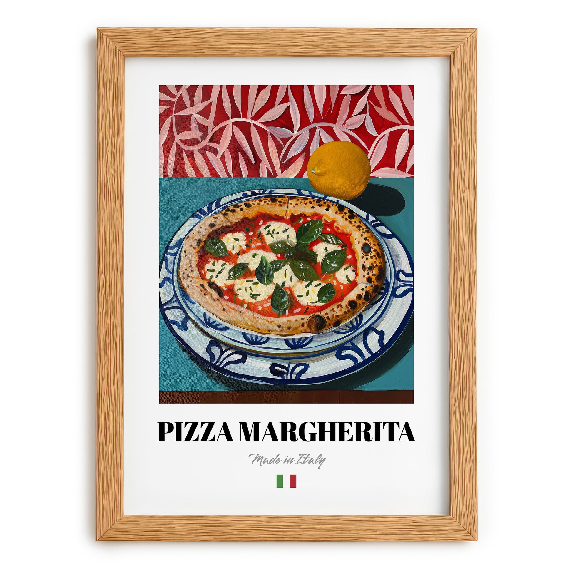 Pizza Margherita – Italian Pizza, Trattoria Poster, set in oak frame