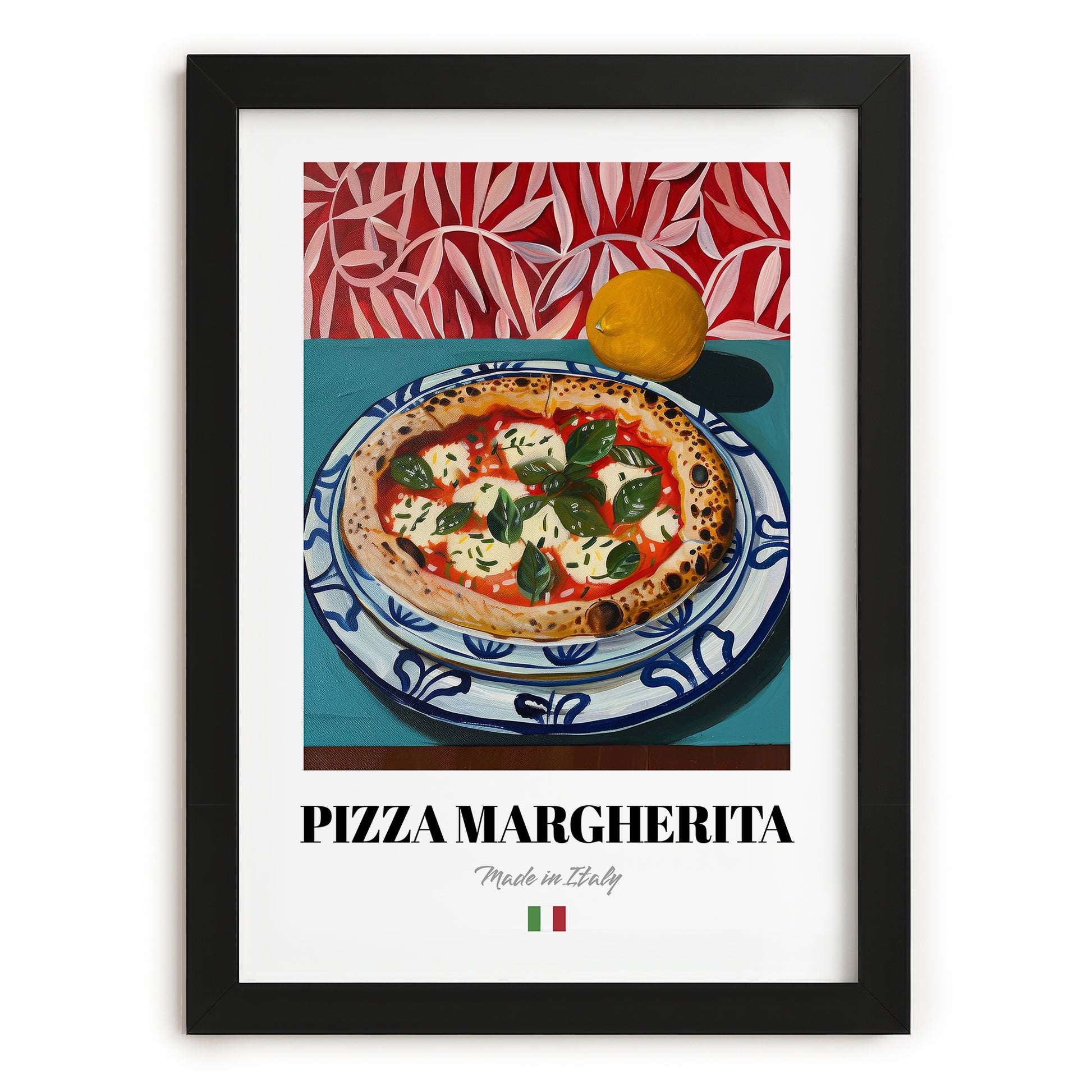 Pizza Margherita – Italian Pizza, Trattoria Poster, in sleek black frame