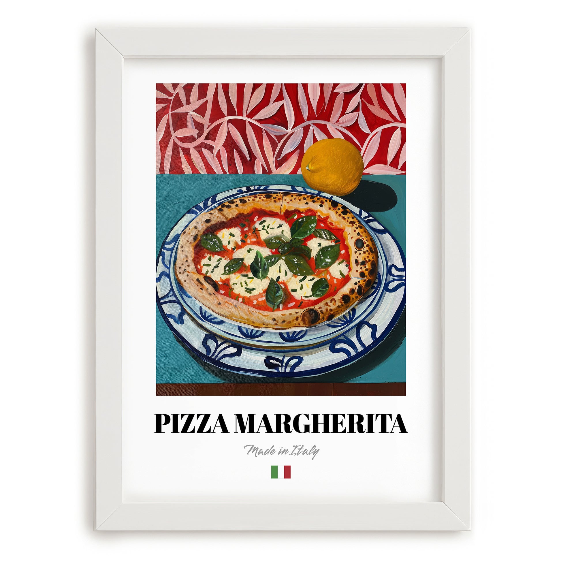 Pizza Margherita – Italian Pizza, Trattoria Poster, placed in minimal white frame