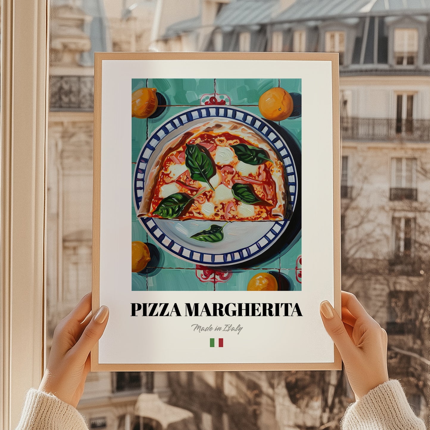 Pizza Margherita – Italian Pizza, Ristorante Poster, styled in a charming Paris street view