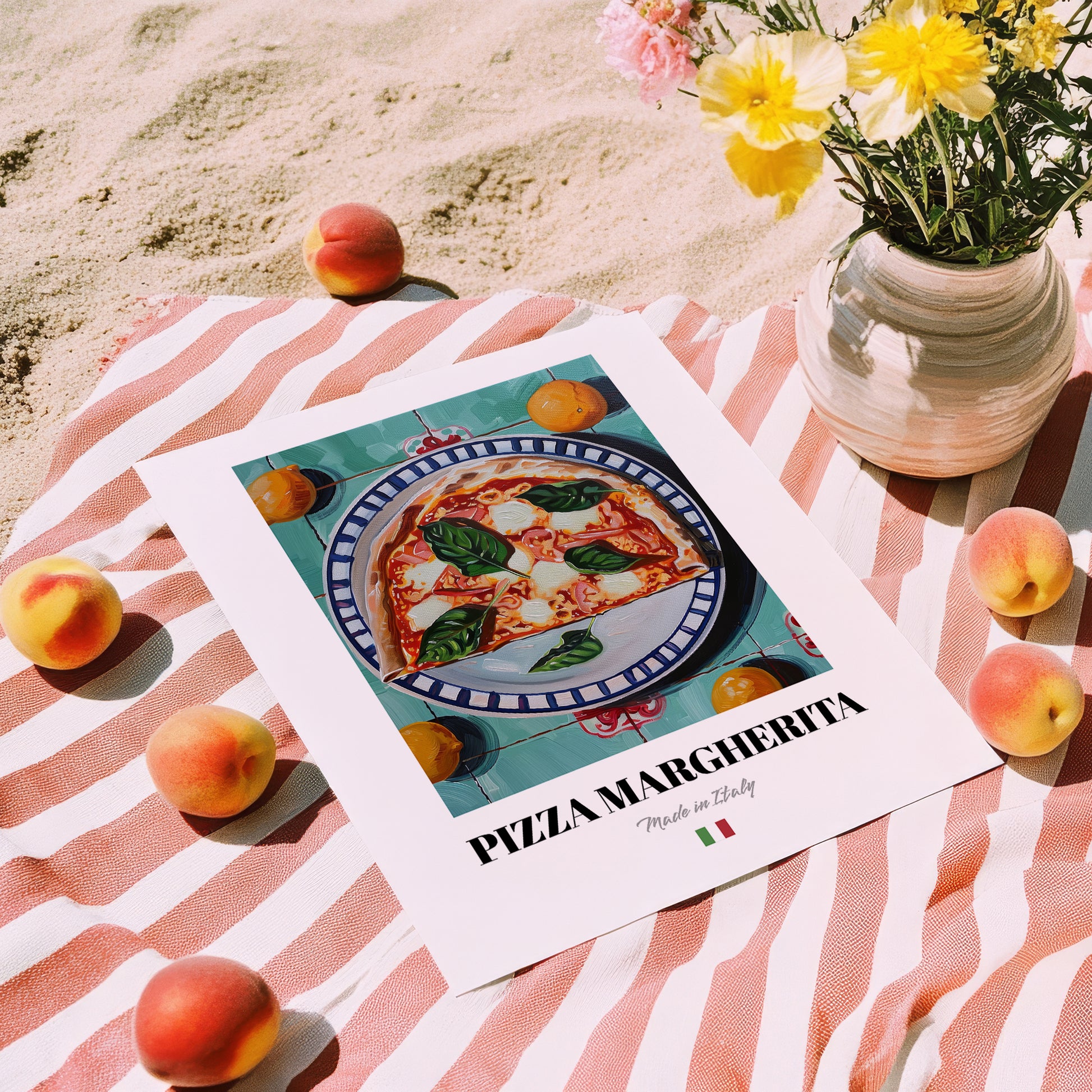 Pizza Margherita – Italian Pizza, Ristorante Poster, unframed on coastal sand