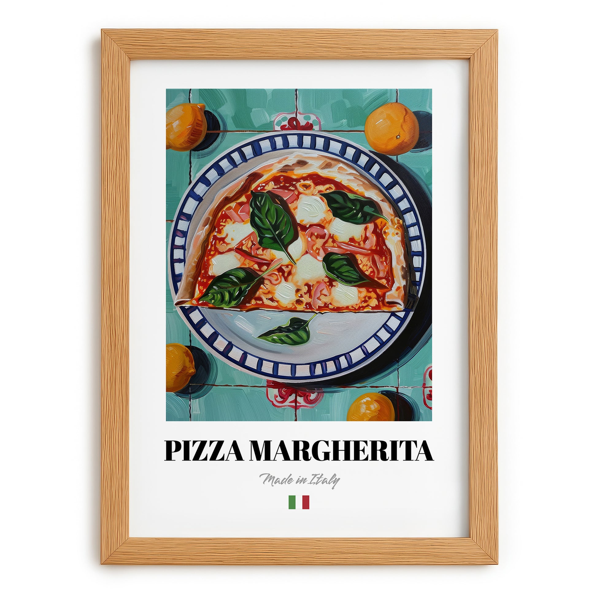 Pizza Margherita – Italian Pizza, Ristorante Poster, set in oak frame