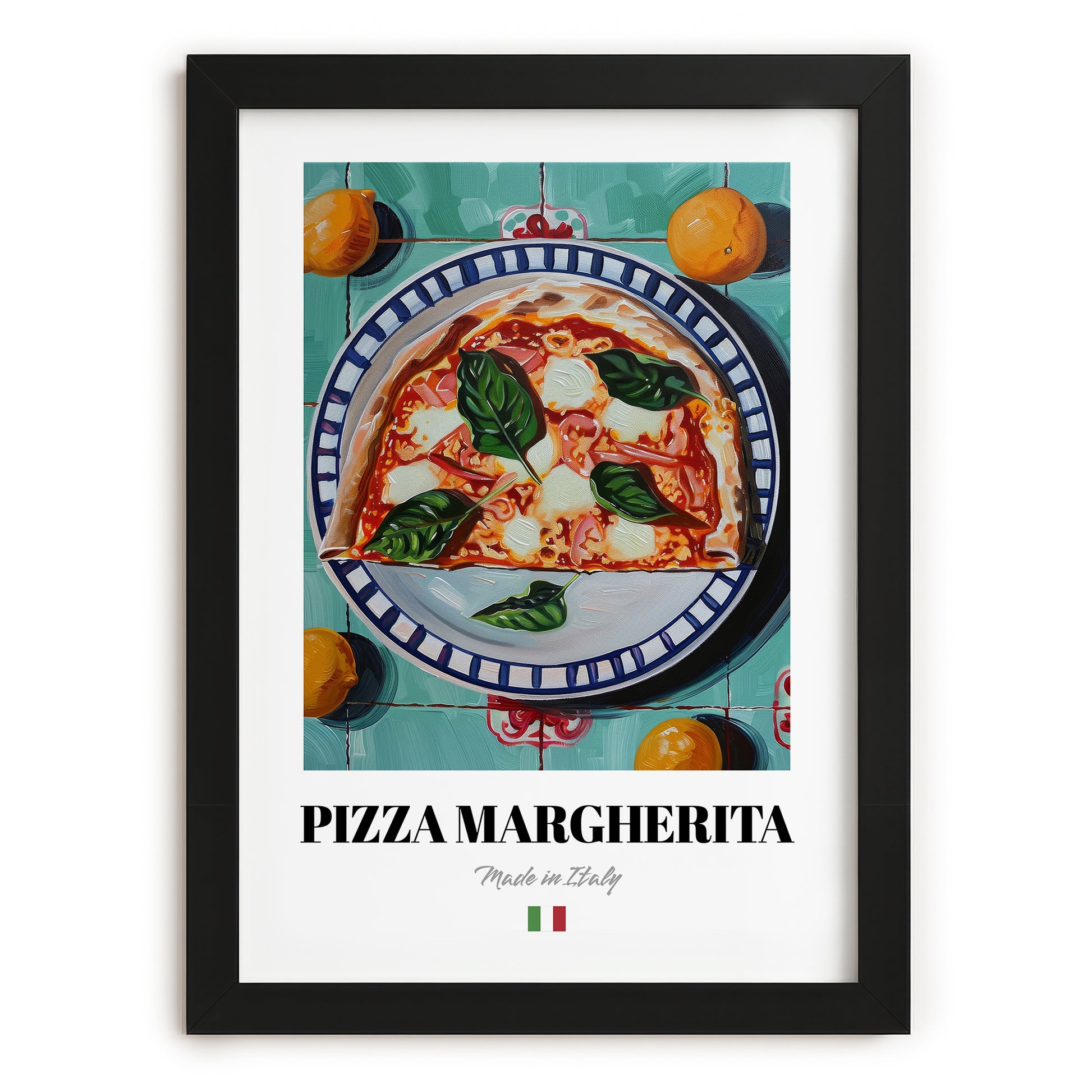 Pizza Margherita – Italian Pizza, Ristorante Poster, in sleek black frame