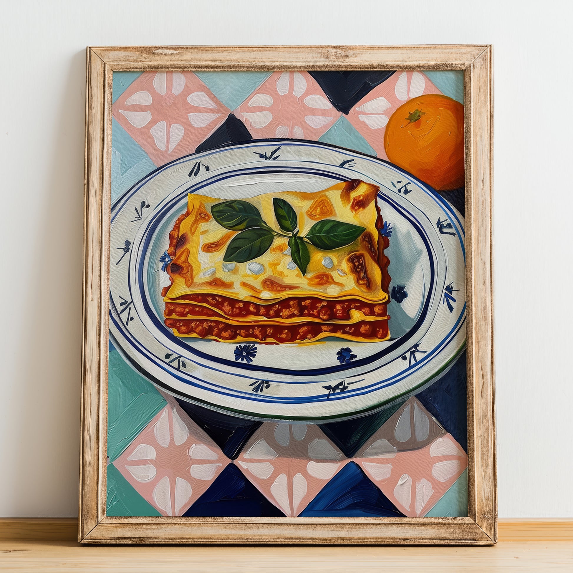 Lasagna – Italian Pasta, Trattoria Print, no-text version framed in wood