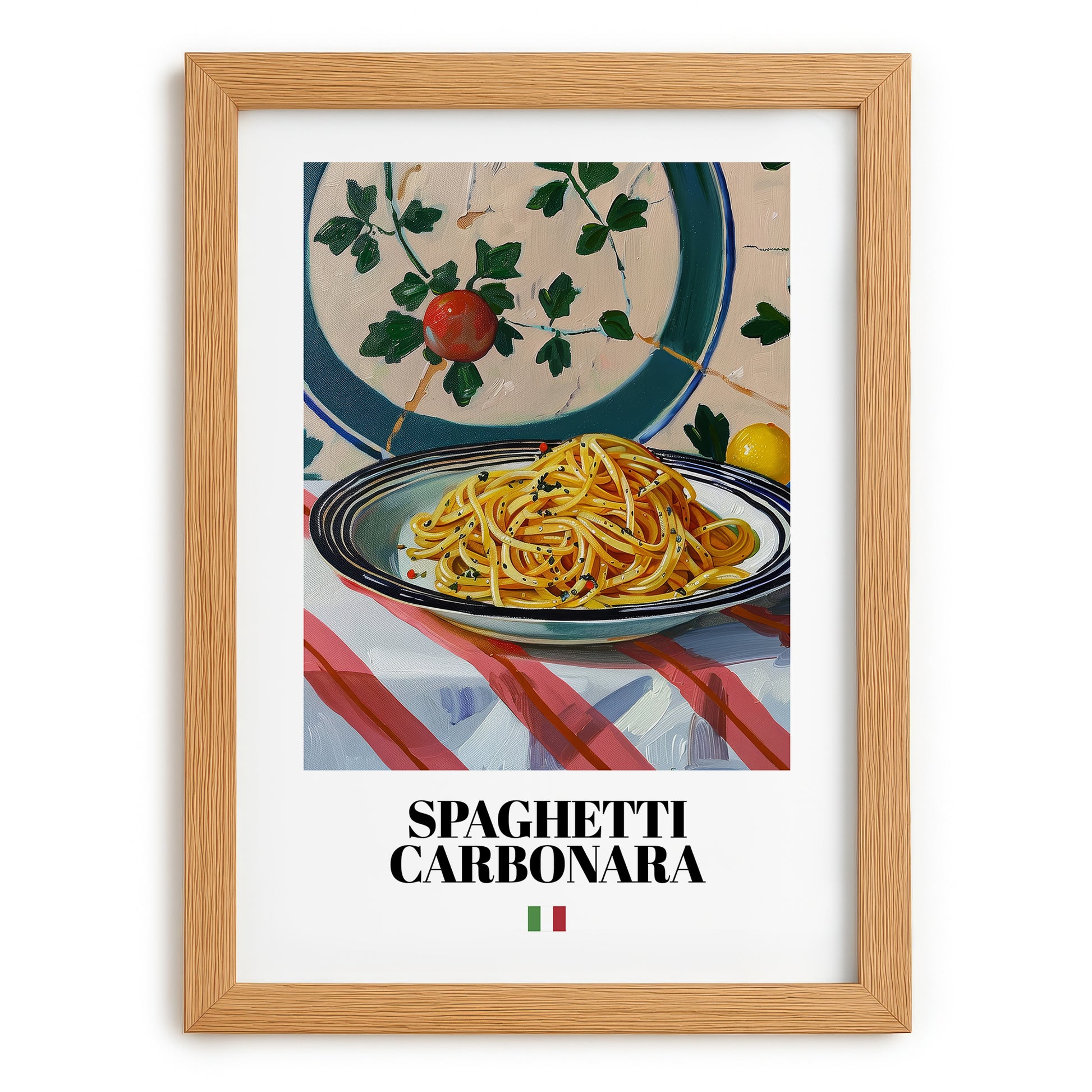 Spaghetti Carbonara – Italian Pasta, Restaurant Still Life, set in oak frame