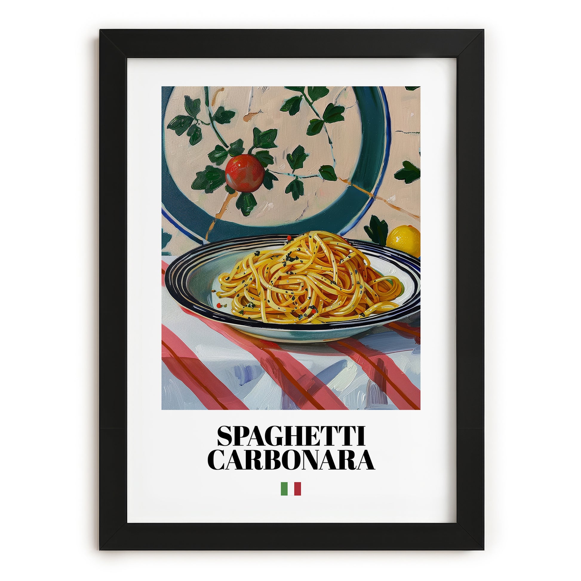 Spaghetti Carbonara – Italian Pasta, Restaurant Still Life, in sleek black frame