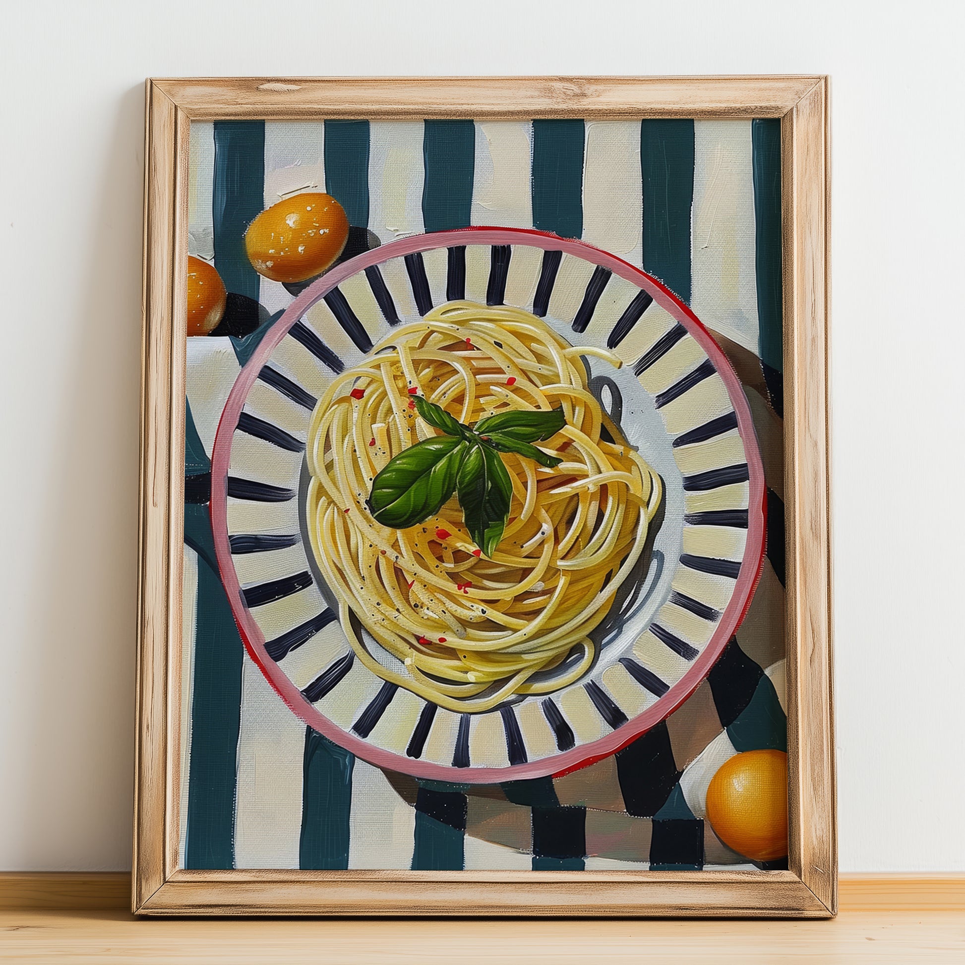 Spaghetti Carbonara – Italian Pasta, Trattoria Wall Decor, no-text version framed in wood