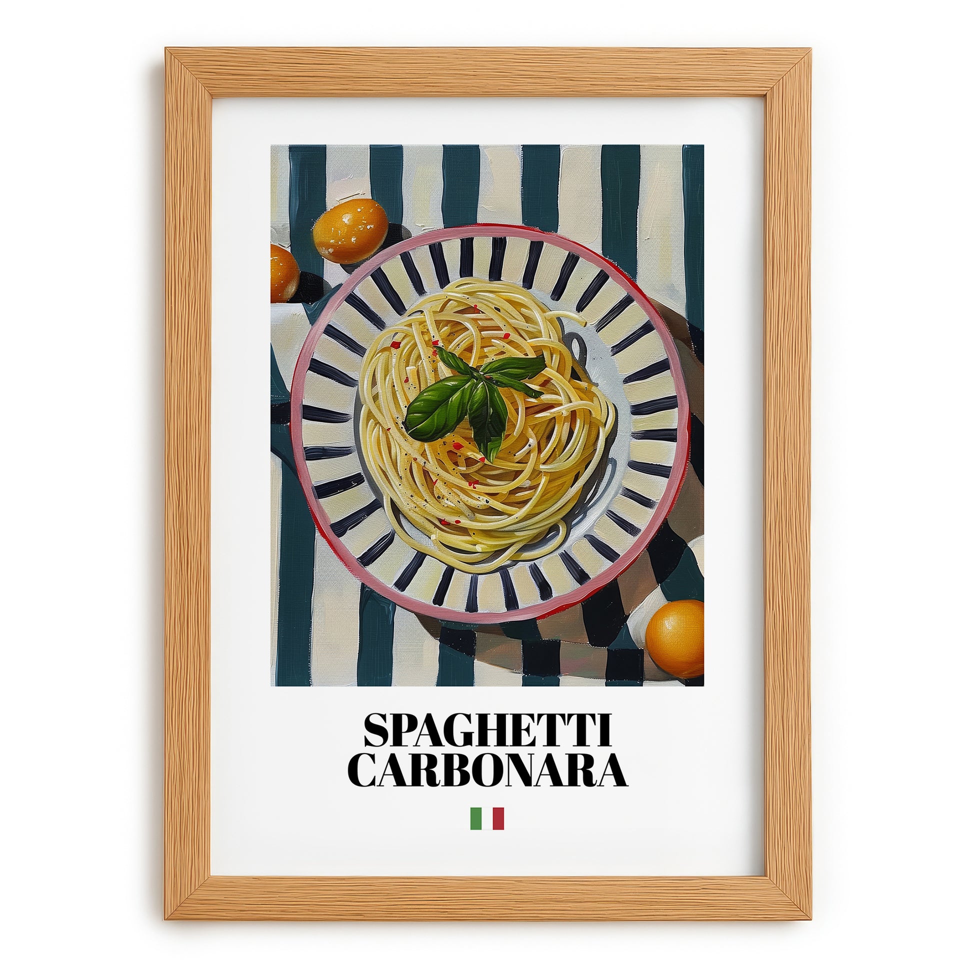 Spaghetti Carbonara – Italian Pasta, Trattoria Wall Decor, set in oak frame