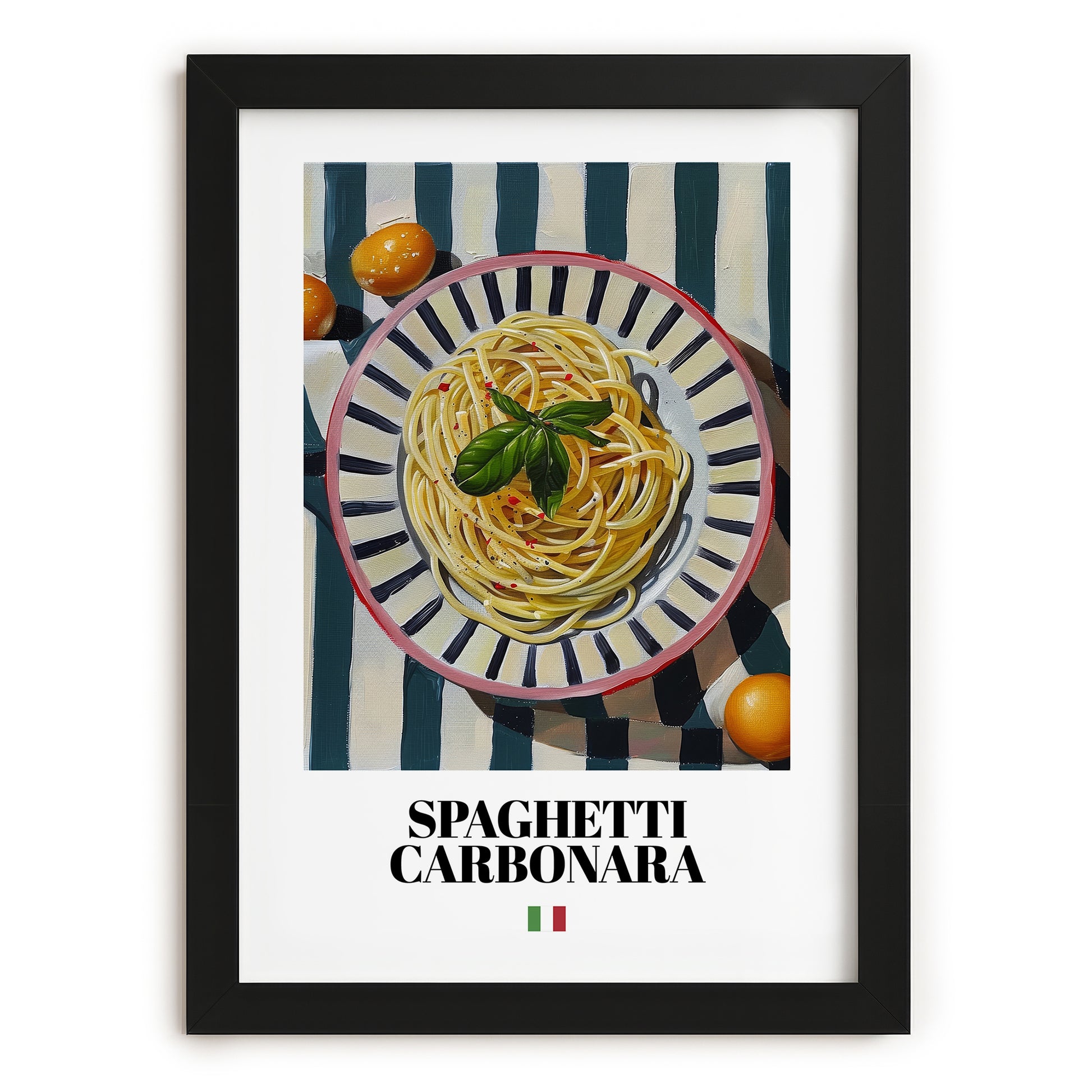 Spaghetti Carbonara – Italian Pasta, Trattoria Wall Decor, in sleek black frame