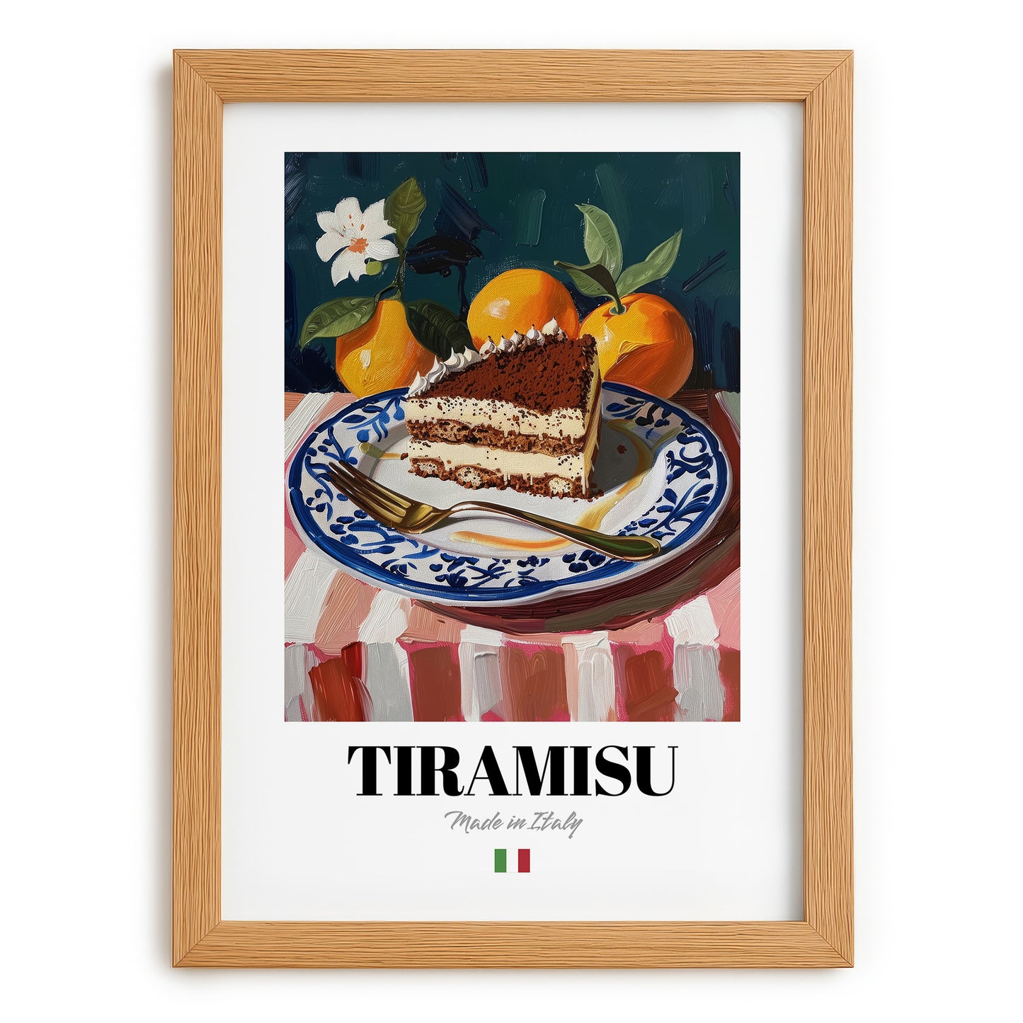 Tiramisu – Italian Dessert Dish, Tavern Wall Art, set in oak frame