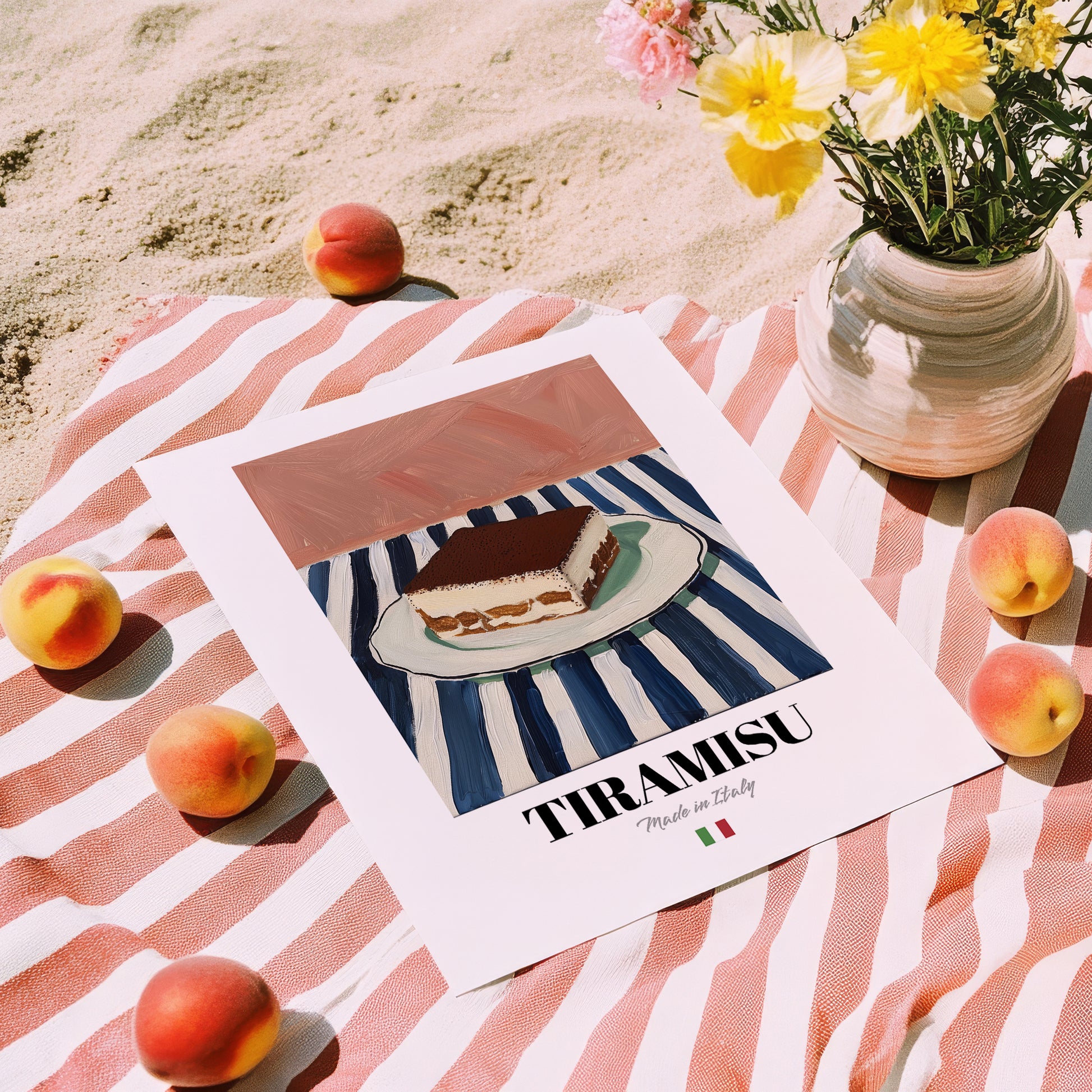 Tiramisu – Italian Dessert Dish, Restaurant Poster, unframed on coastal sand