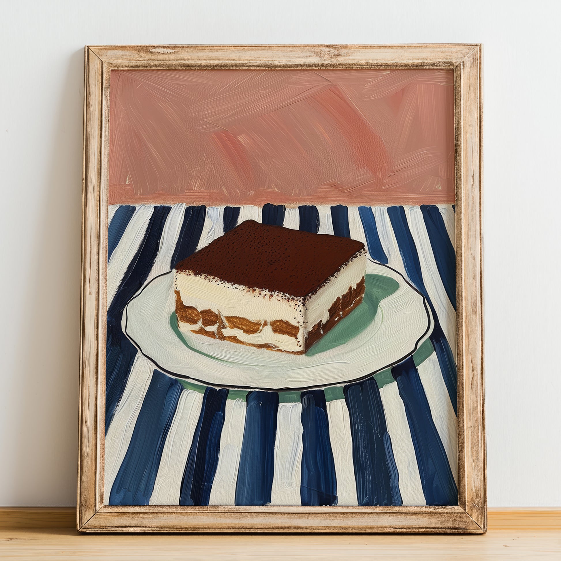 Tiramisu – Italian Dessert Dish, Restaurant Poster, no-text version framed in wood