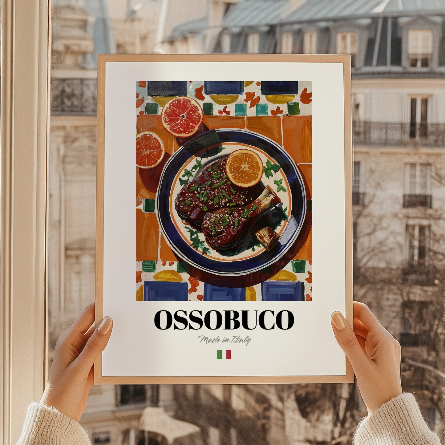 Ossobuco – Italian Stew Dish, Tavern Art, styled in a charming Paris street view