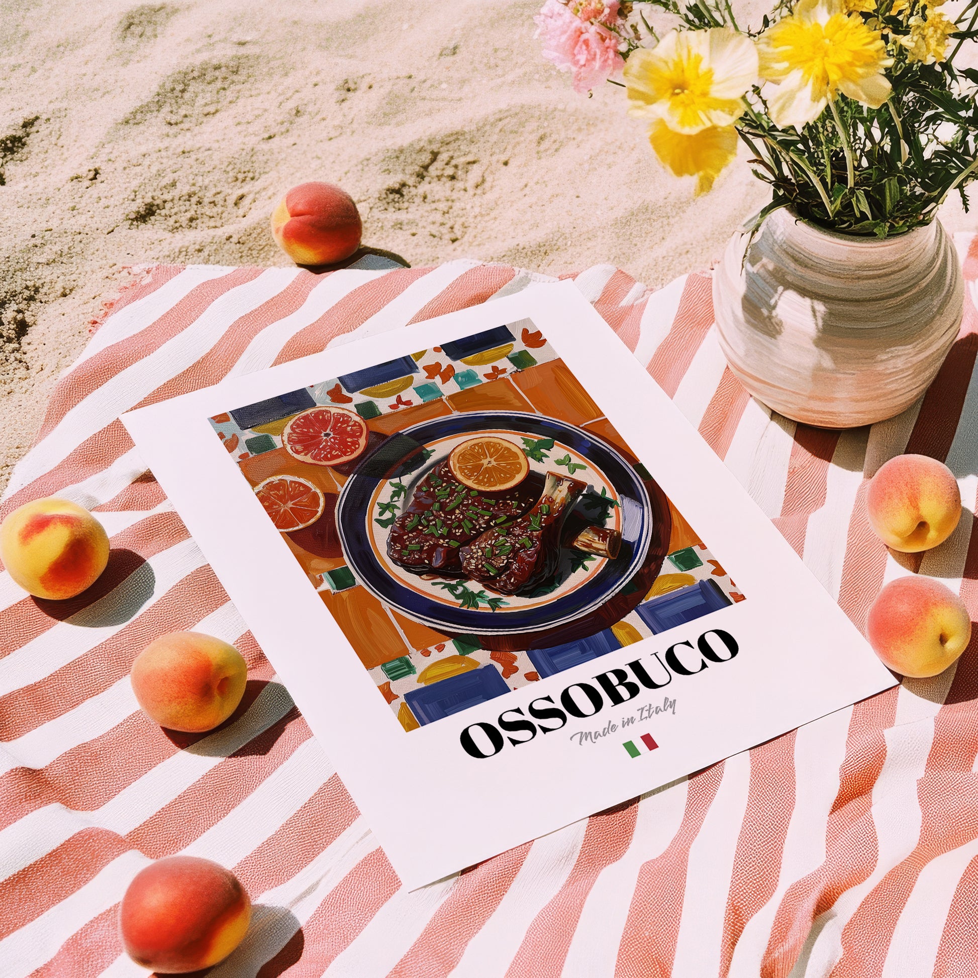 Ossobuco – Italian Stew Dish, Tavern Art, unframed on coastal sand