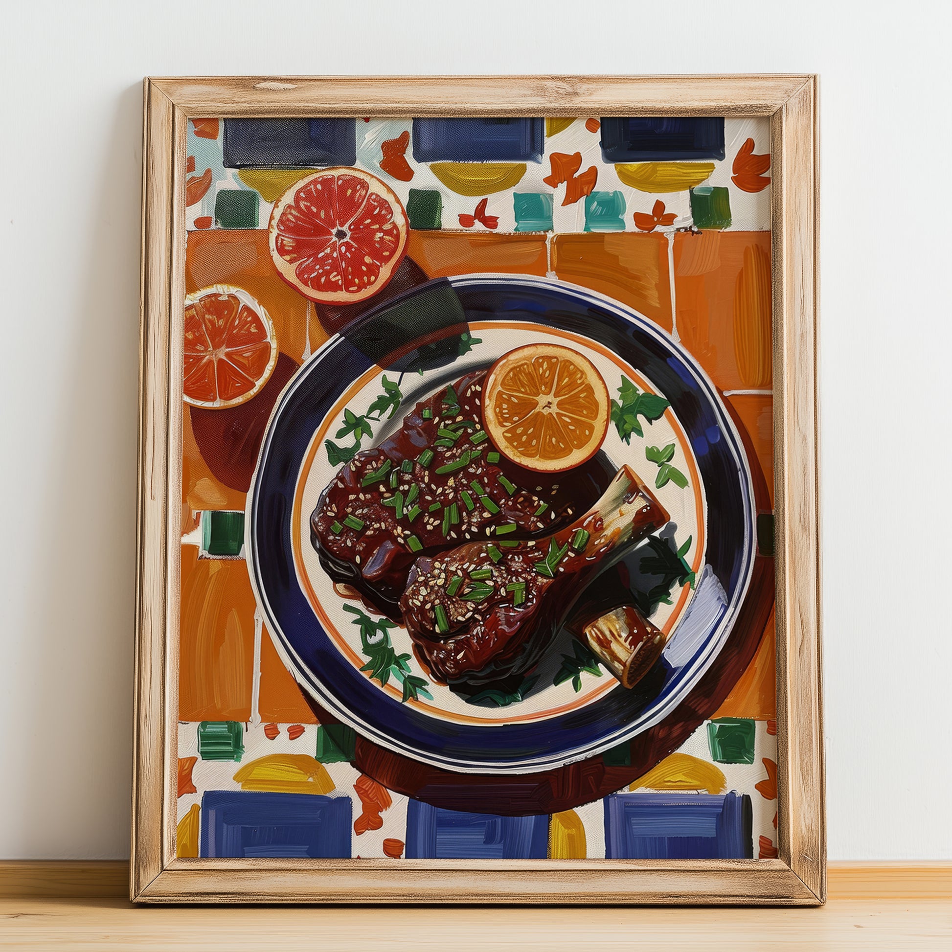 Ossobuco – Italian Stew Dish, Tavern Art, no-text version framed in wood