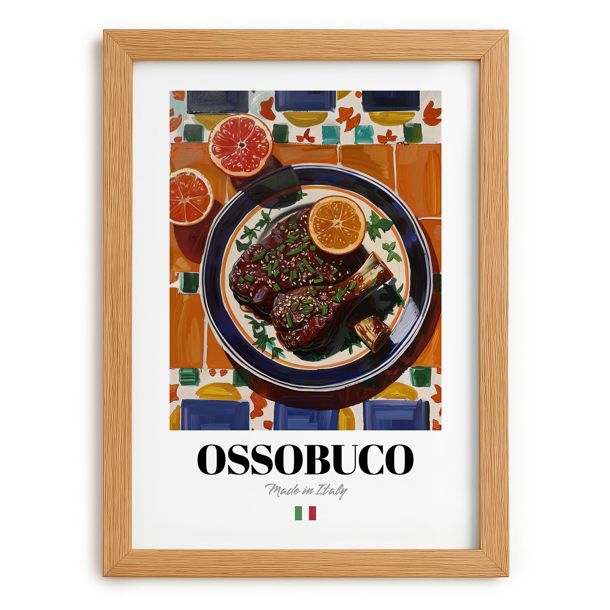 Ossobuco – Italian Stew Dish, Tavern Art, set in oak frame