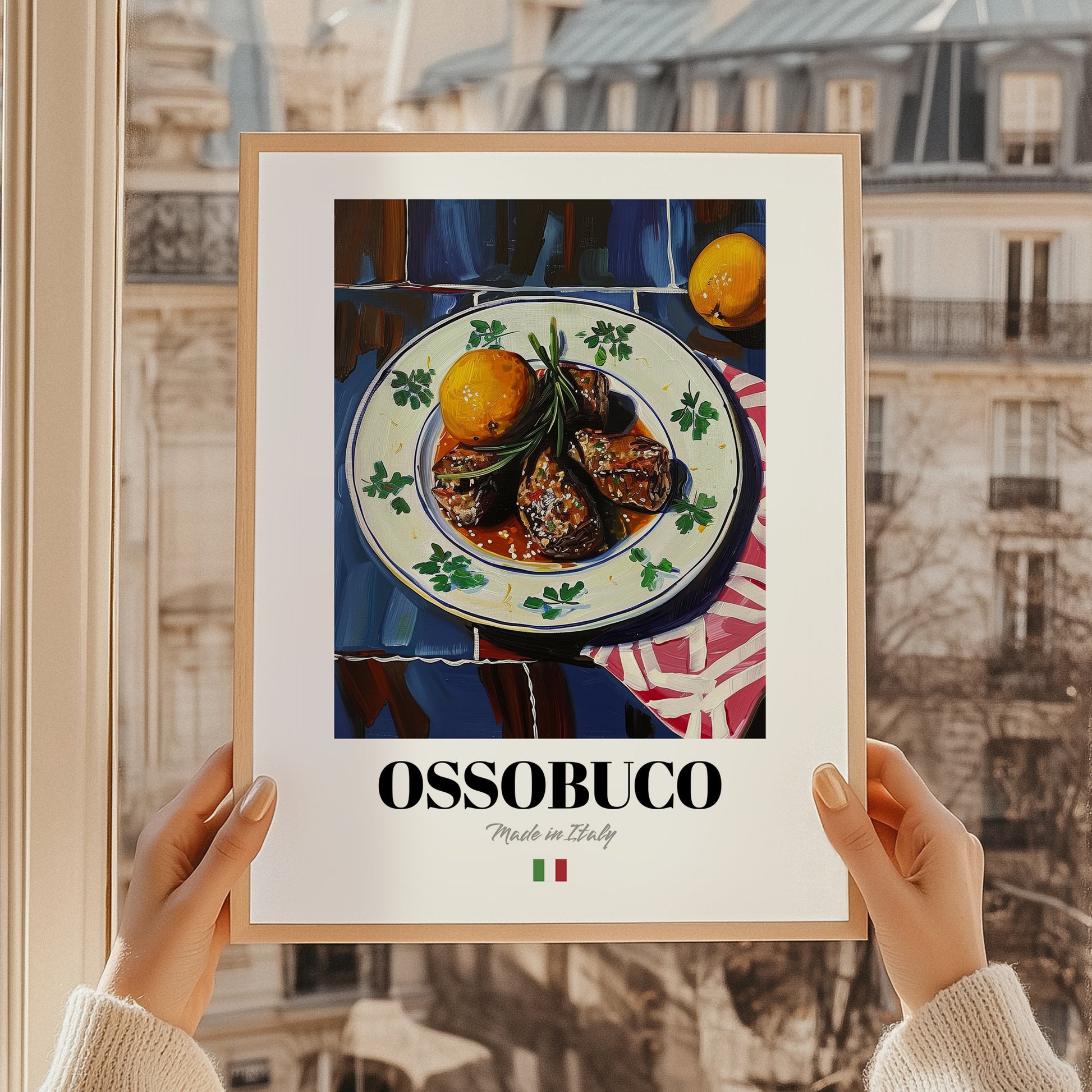 Ossobuco – Italian Stew Dish, Restaurant Painting, styled in a charming Paris street view