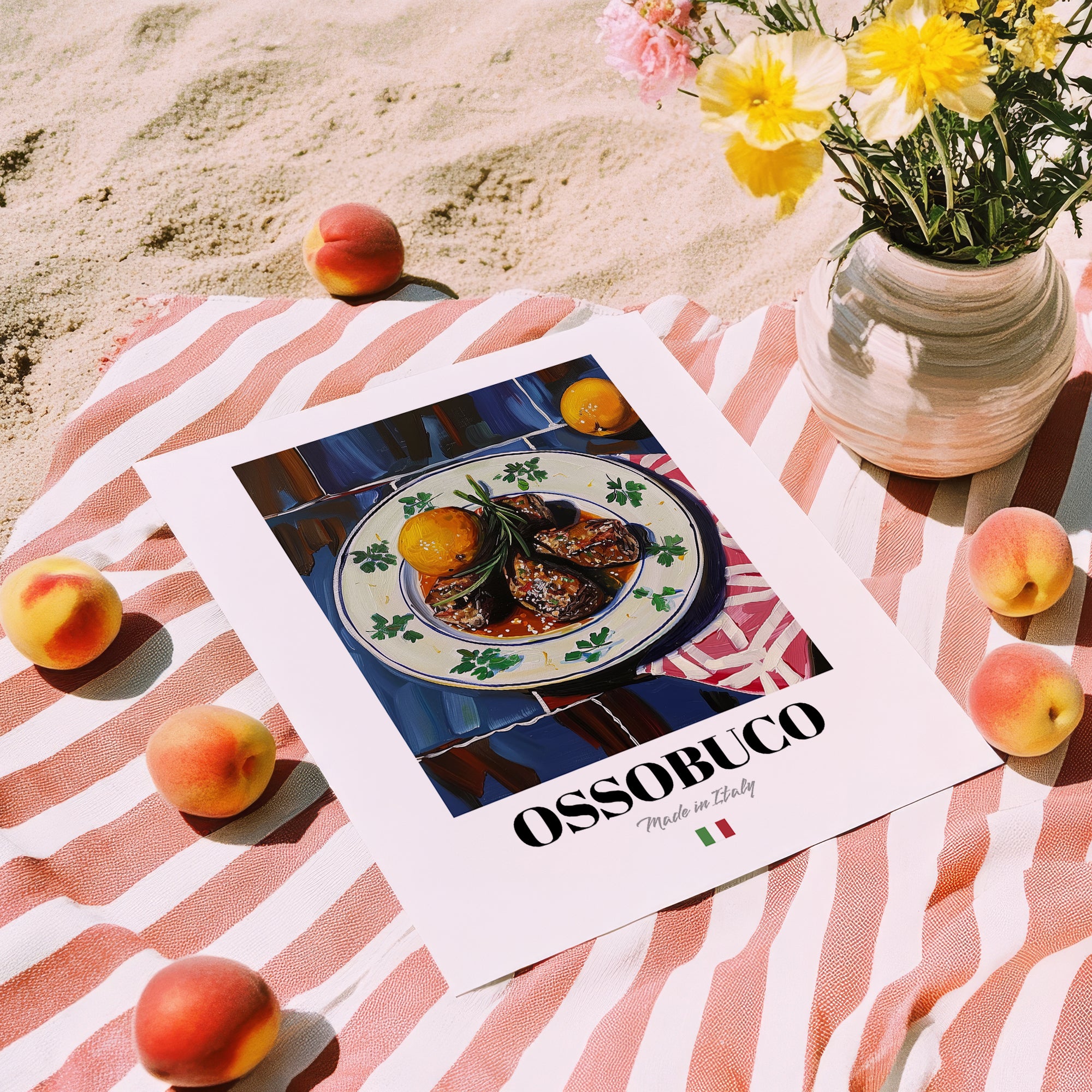 Ossobuco – Italian Stew Dish, Restaurant Painting, unframed on coastal sand