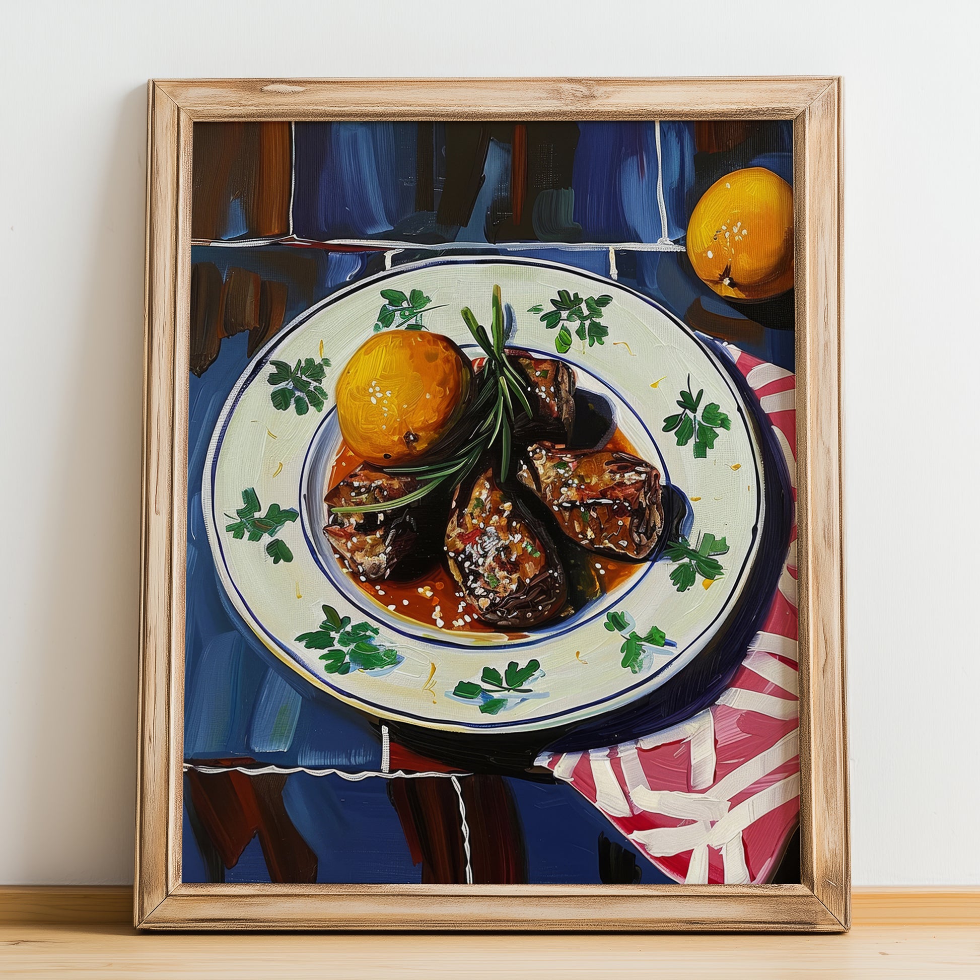 Ossobuco – Italian Stew Dish, Restaurant Painting, no-text version framed in wood