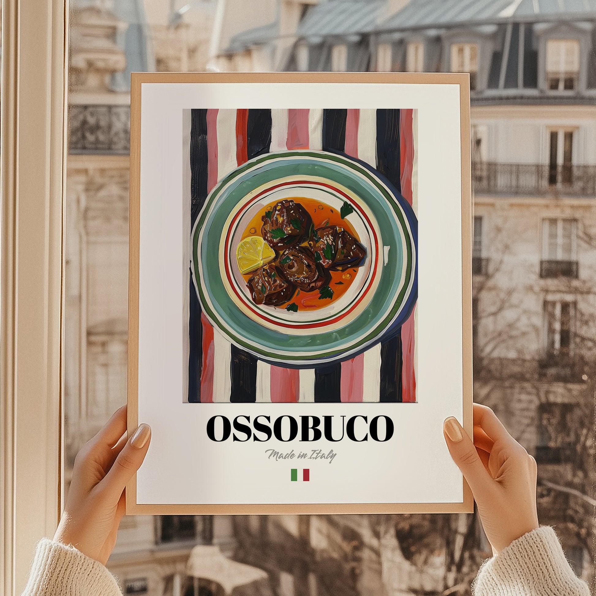 Ossobuco – Italian Stew Dish, Restaurant Poster, styled in a charming Paris street view