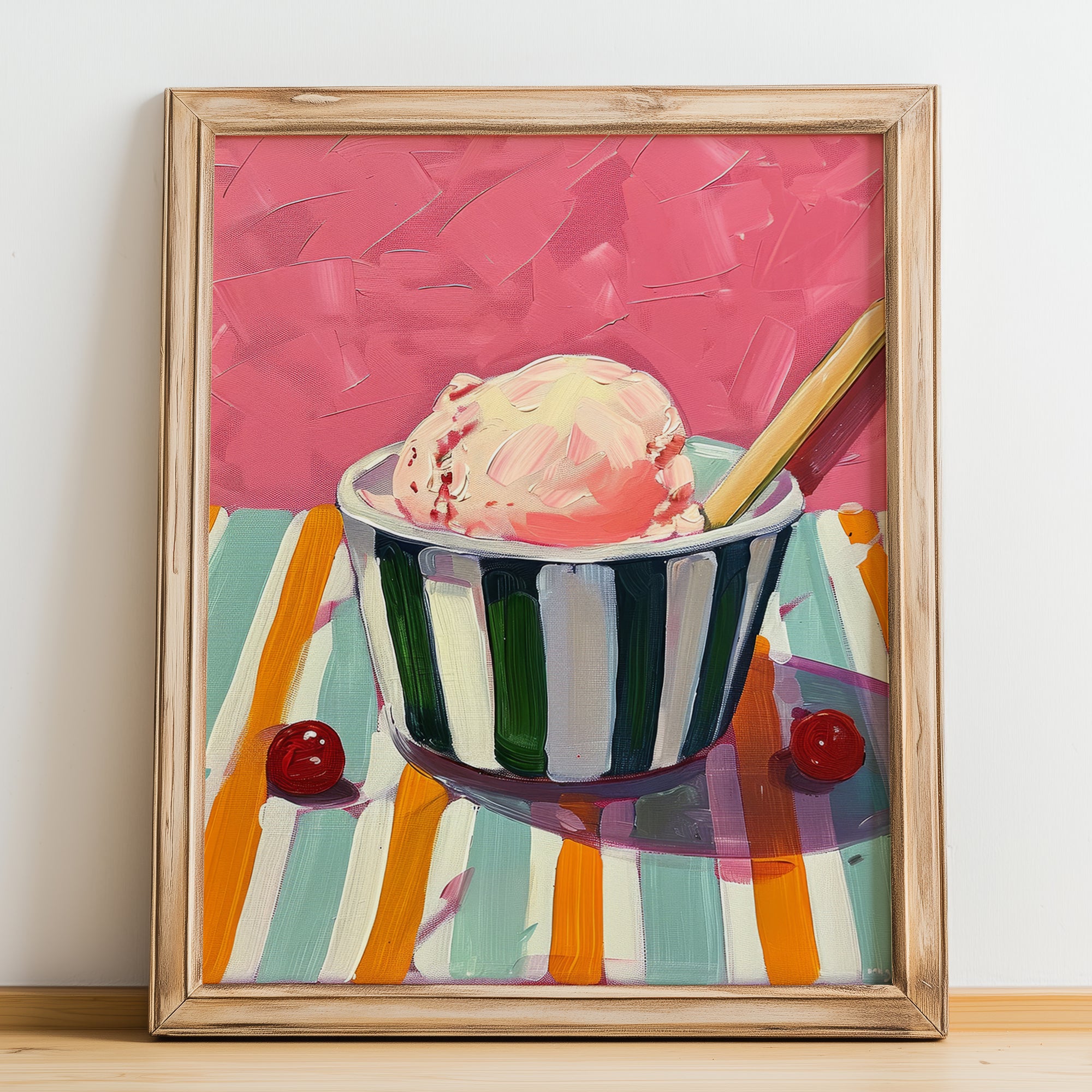 Gelato – Italian Ice Cream Gelato, Ice Cream Shop Art, no-text version framed in wood