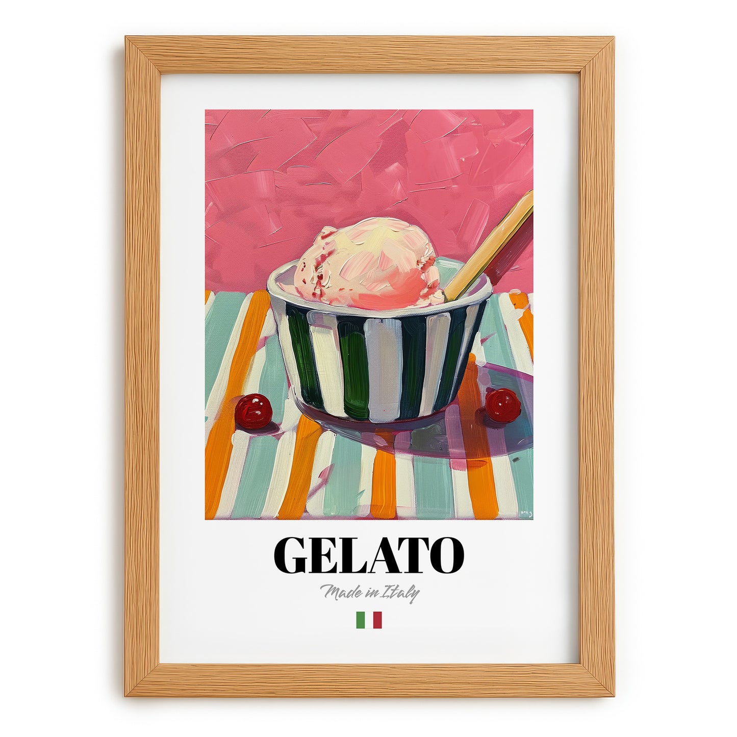Gelato – Italian Ice Cream Gelato, Ice Cream Shop Art, set in oak frame