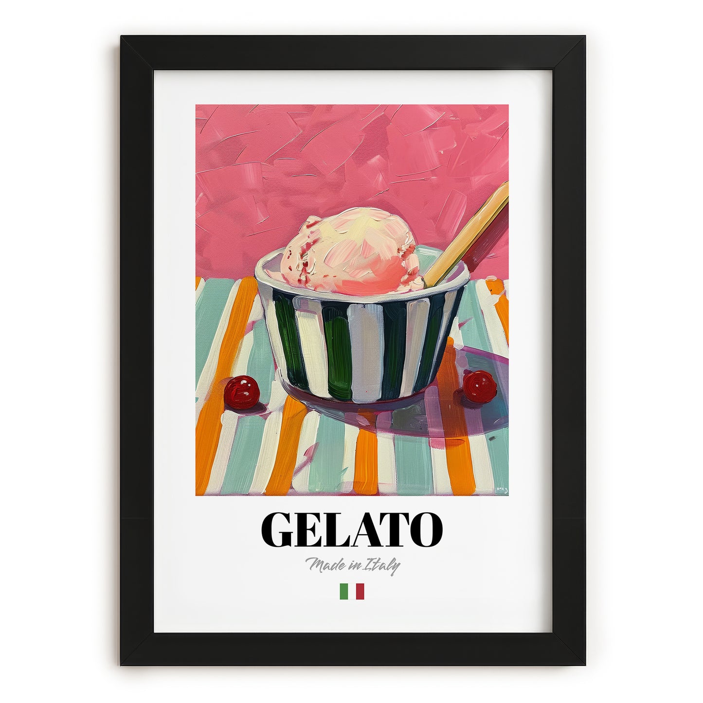 Gelato – Italian Ice Cream Gelato, Ice Cream Shop Art, in sleek black frame