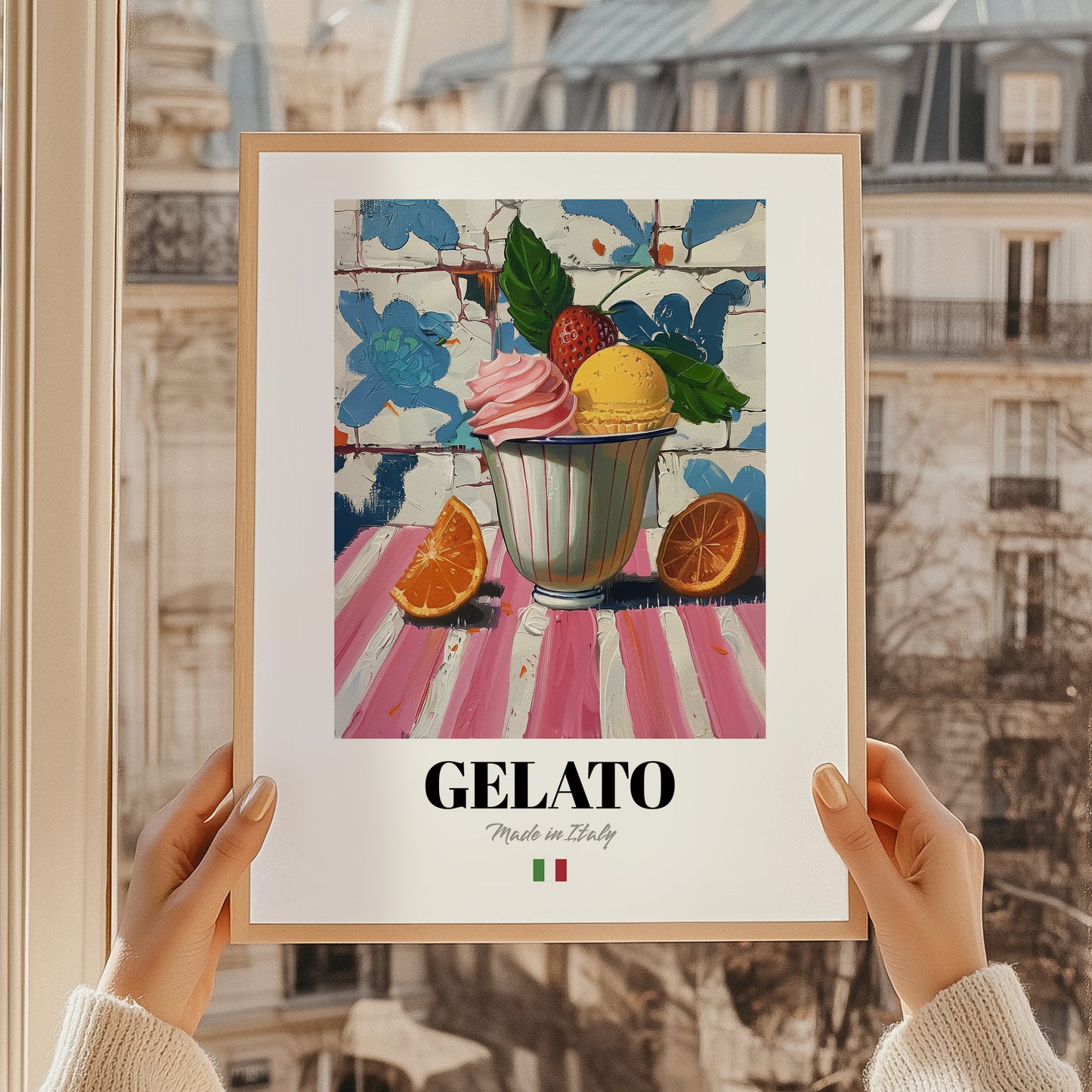 Gelato – Italian Ice Cream Gelato, Gelateria Still Life, styled in a charming Paris street view