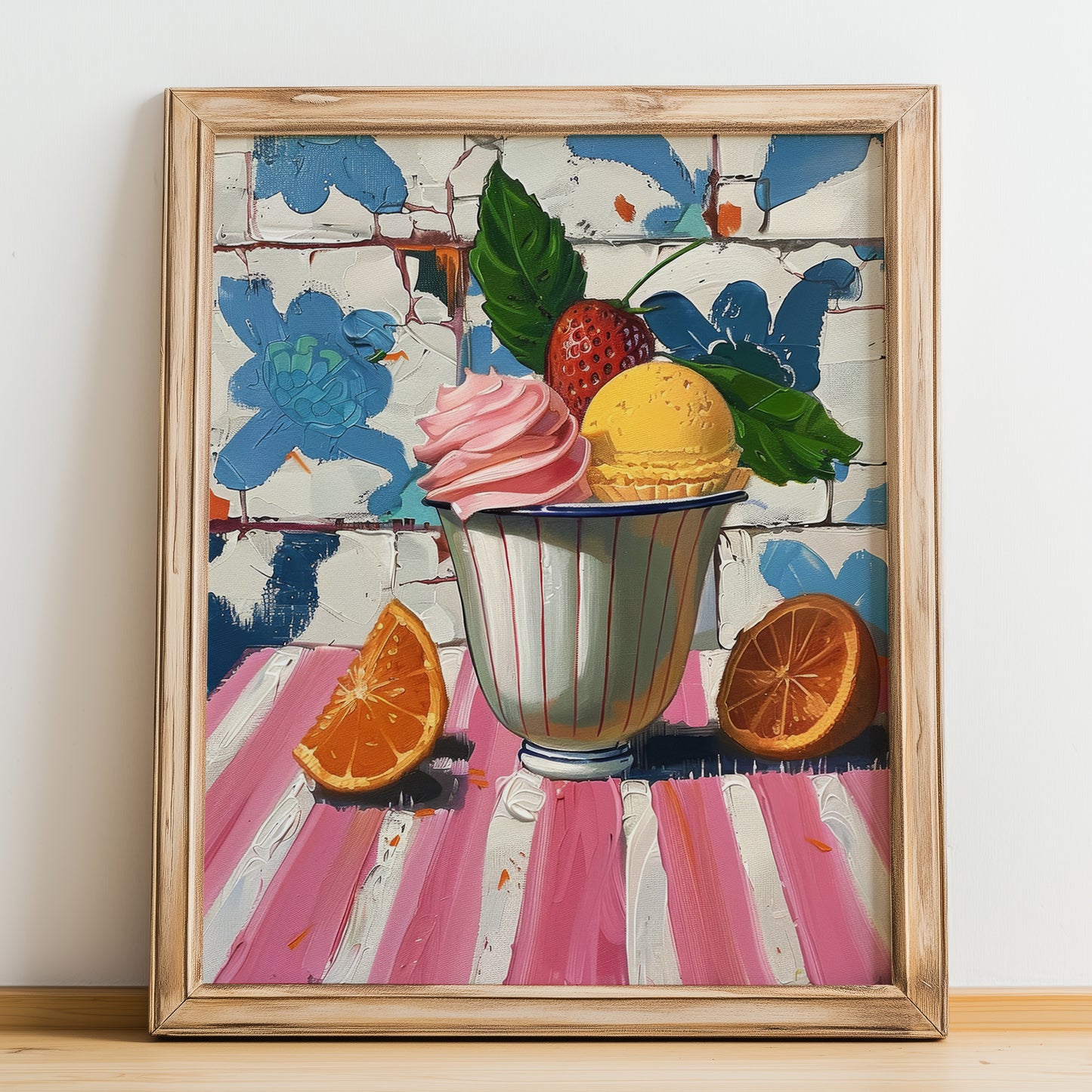 Gelato – Italian Ice Cream Gelato, Gelateria Still Life, no-text version framed in wood