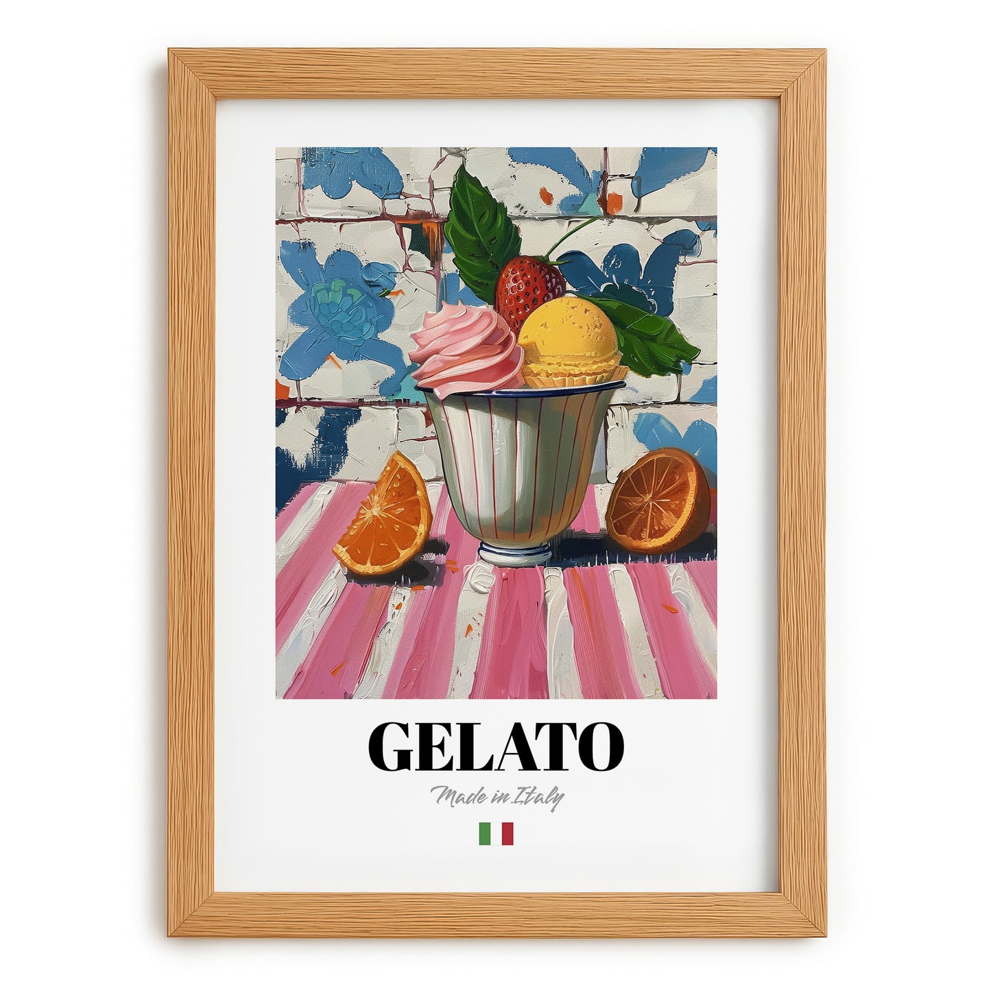 Gelato – Italian Ice Cream Gelato, Gelateria Still Life, set in oak frame