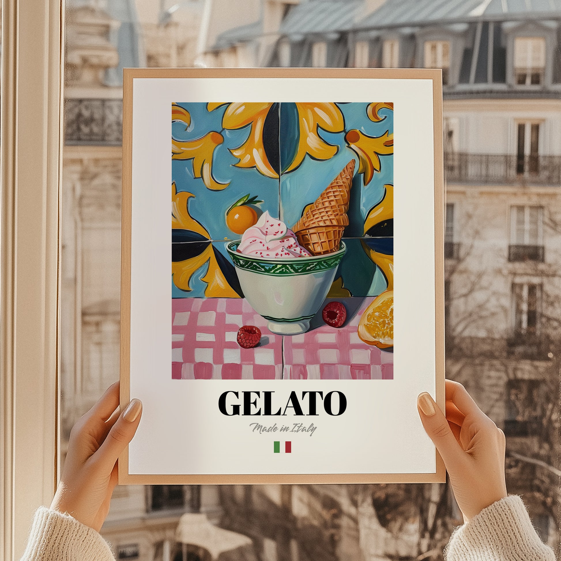 Gelato – Italian Ice Cream Gelato, Gelateria Art, styled in a charming Paris street view