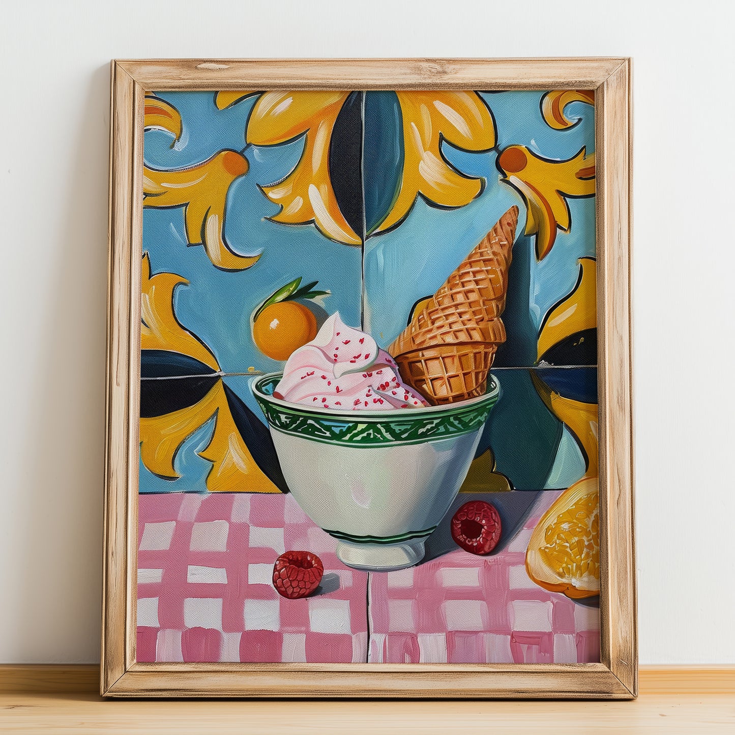 Gelato – Italian Ice Cream Gelato, Gelateria Art, no-text version framed in wood