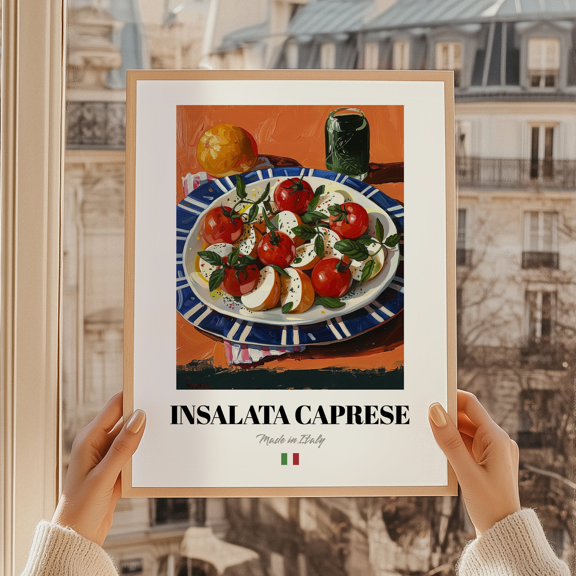 Insalata Caprese – Italian Salad Dish, Café Poster, styled in a charming Paris street view