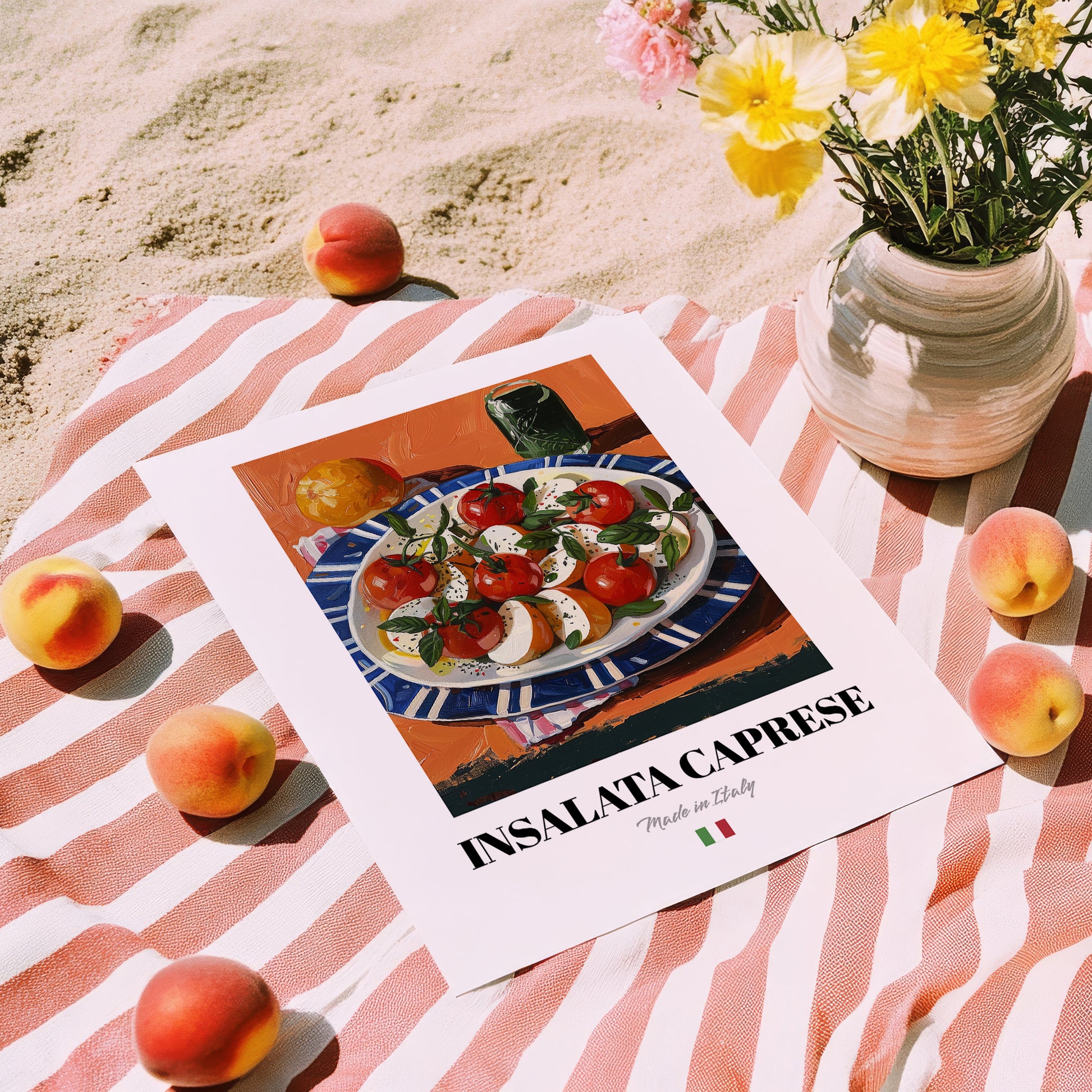 Insalata Caprese – Italian Salad Dish, Café Poster, unframed on coastal sand