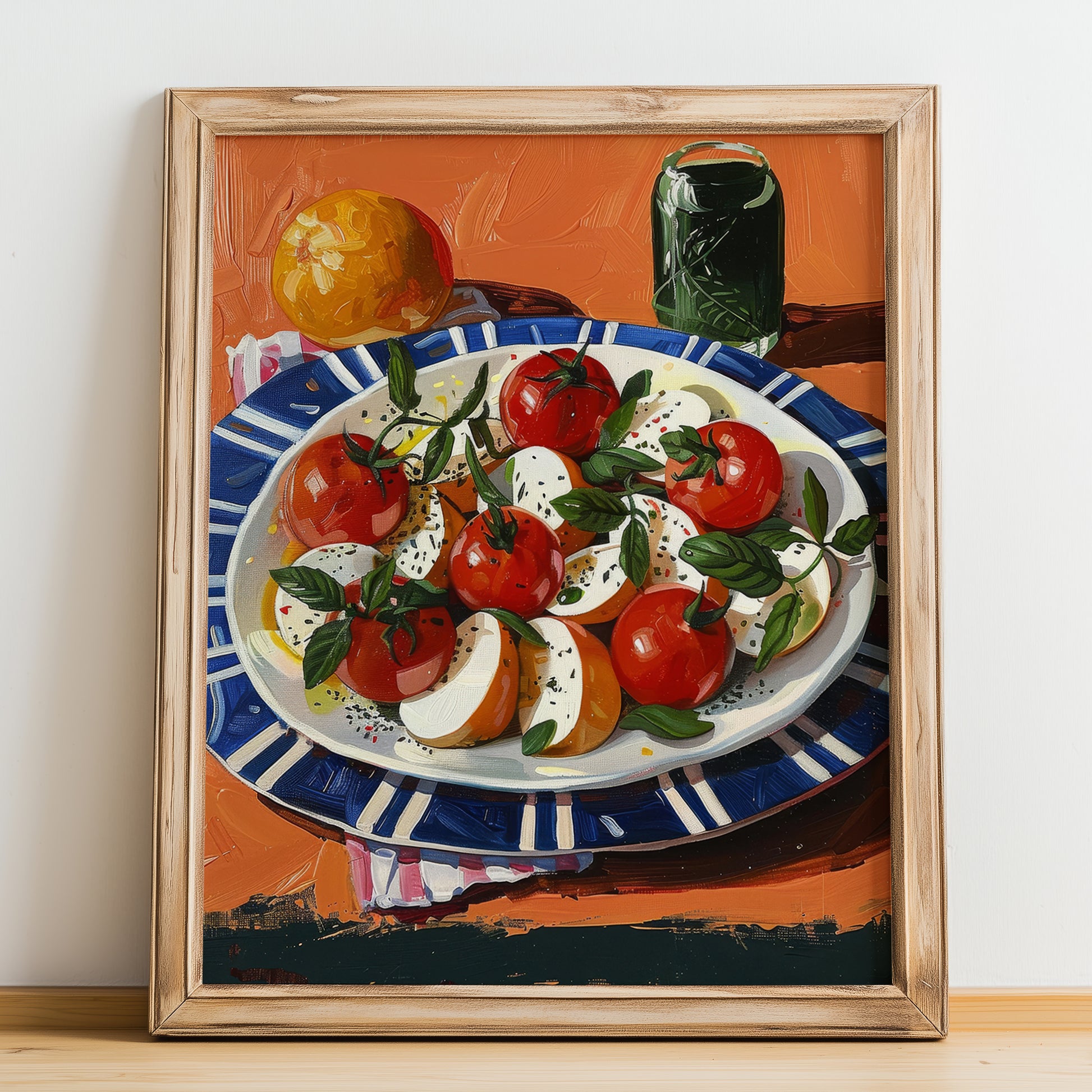Insalata Caprese – Italian Salad Dish, Café Poster, no-text version framed in wood