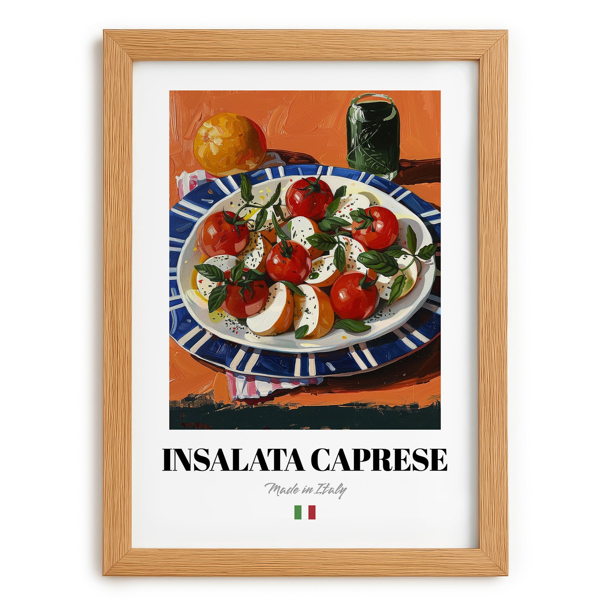 Insalata Caprese – Italian Salad Dish, Café Poster, set in oak frame