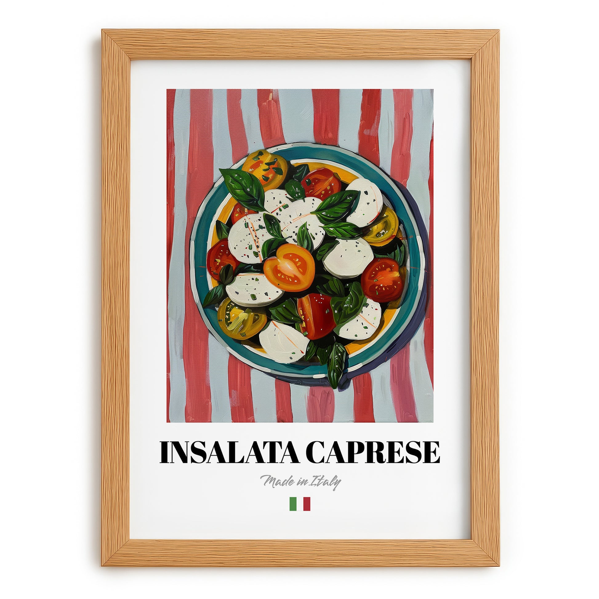 Insalata Caprese – Italian Salad Dish, Café Illustration, set in oak frame