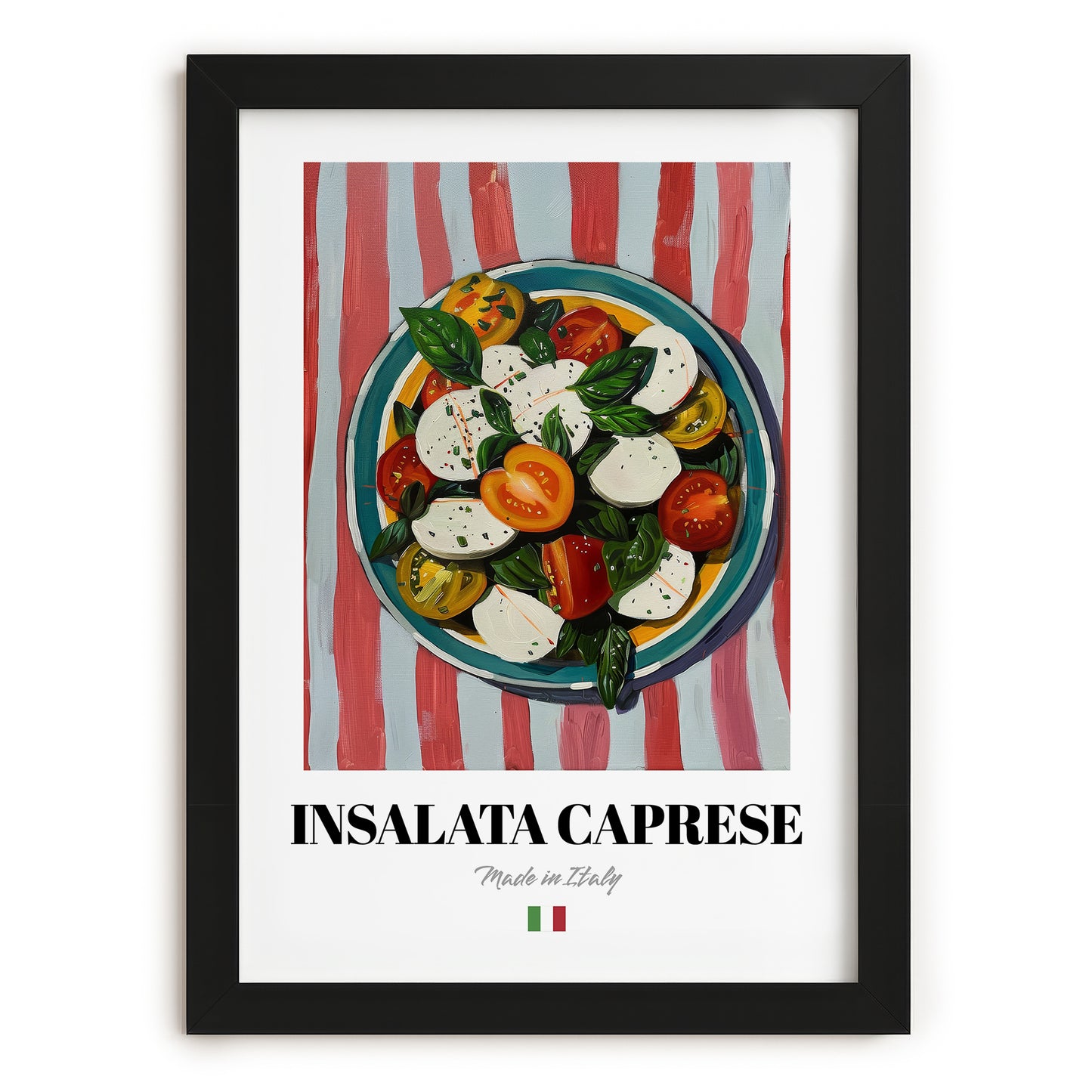Insalata Caprese – Italian Salad Dish, Café Illustration, in sleek black frame